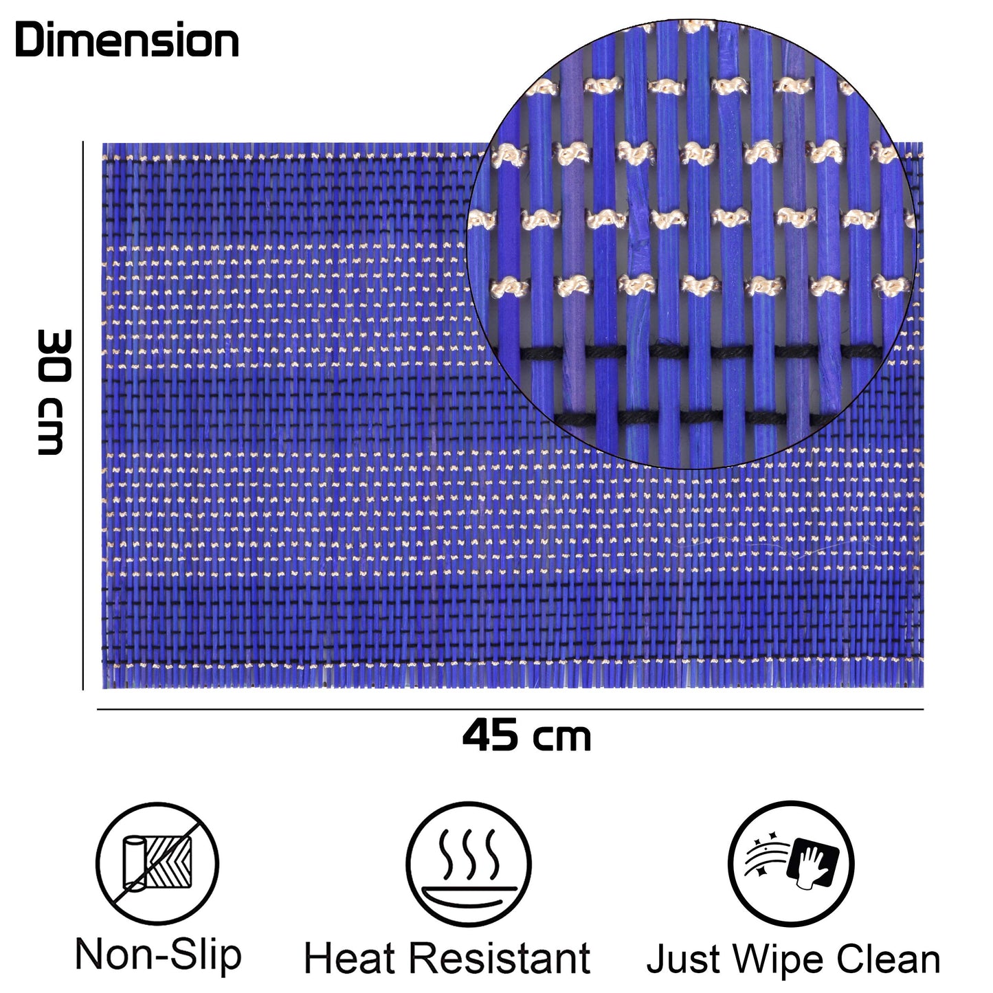 Reversible Bamboo Placemats for Dining Table Set of 6 Table Mats, 45x30 cm