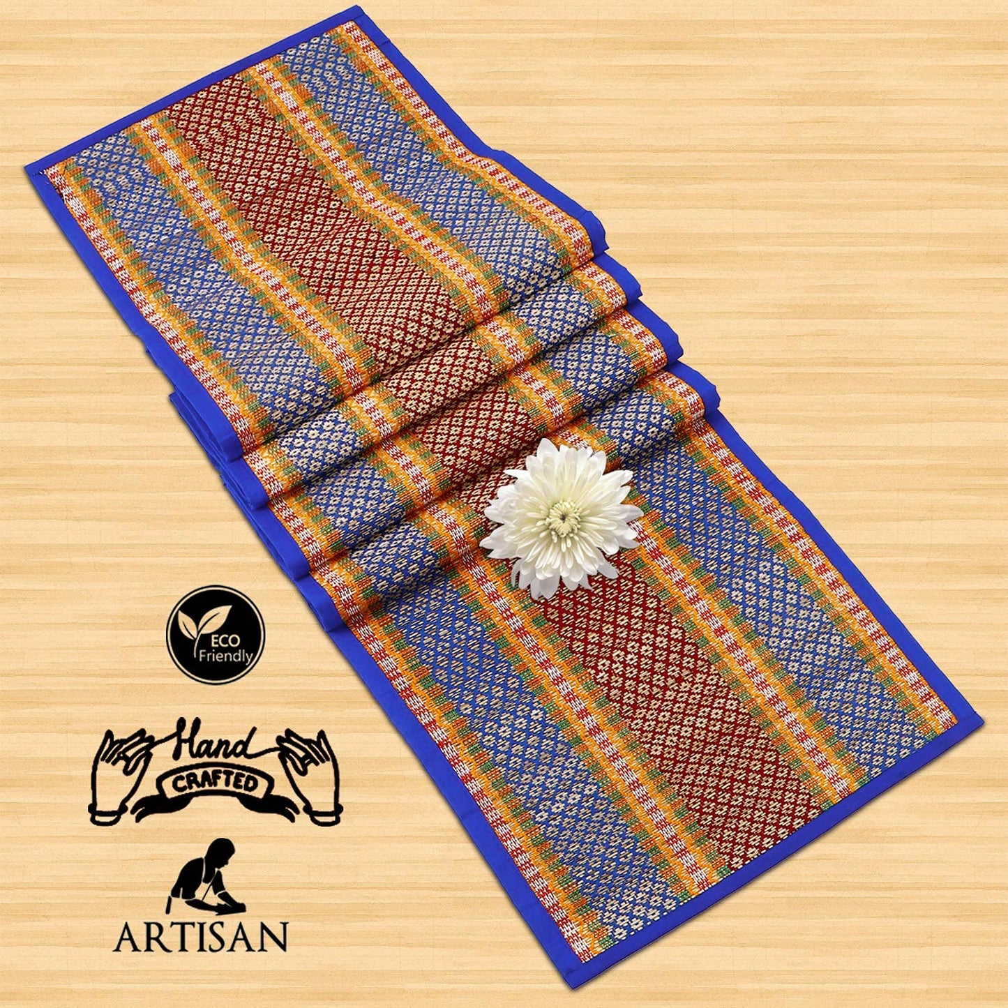 Natural Handmade Madurkathi Table Runner for Dining Table, Centre Table, Coffee Table, Teapoy, Blue