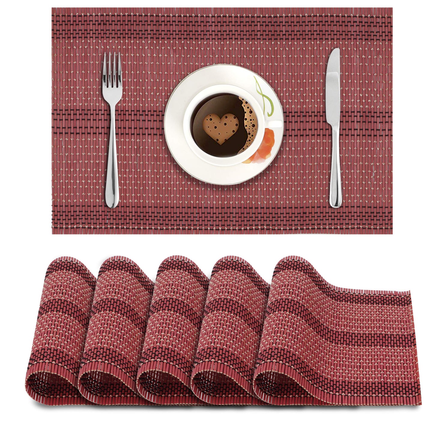 Heat Resistant Bamboo Placemats Set of 6 Dining Table Mats, 45x30cm