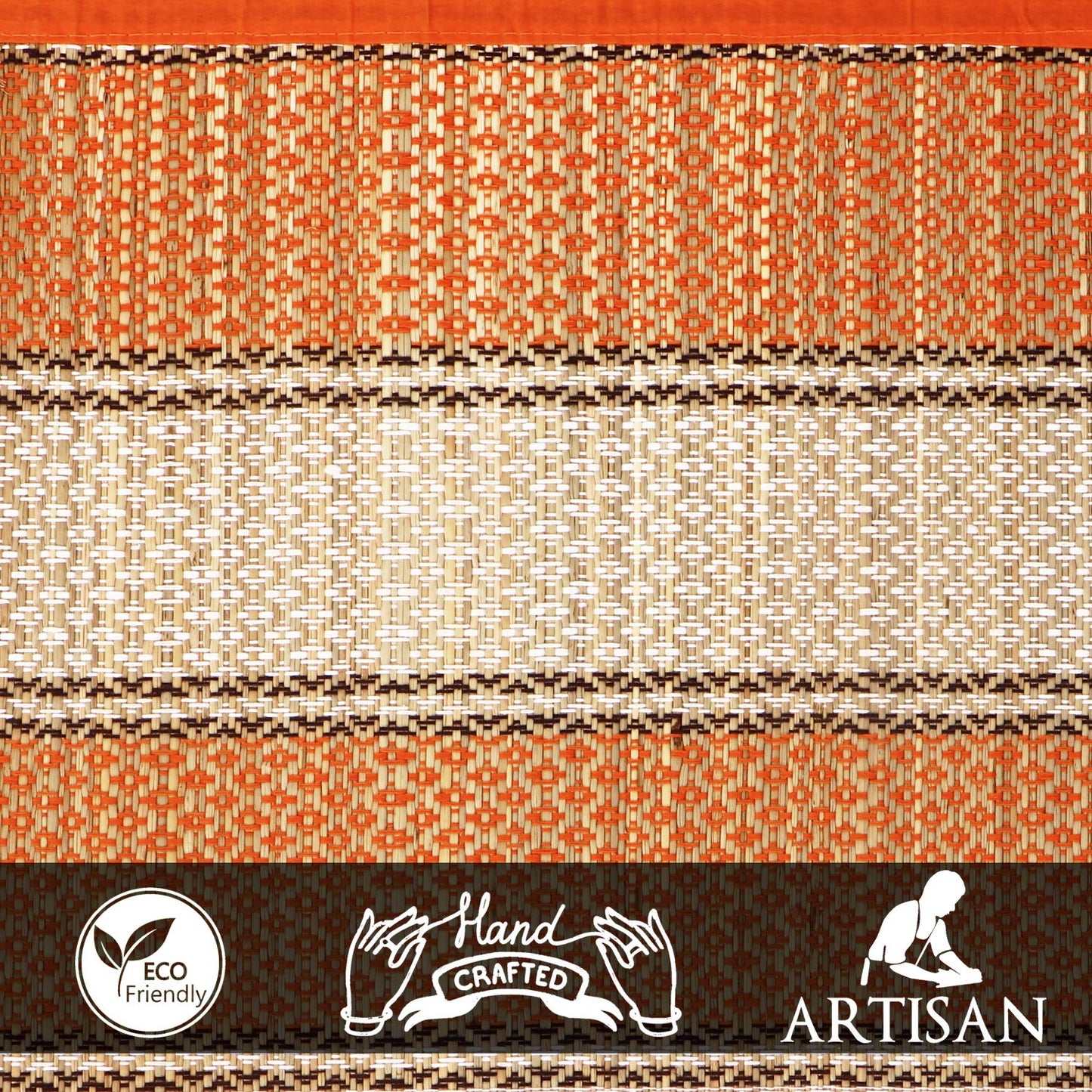 Natural Handmade Madurkathi Large Chatai Mats for Home, Orange