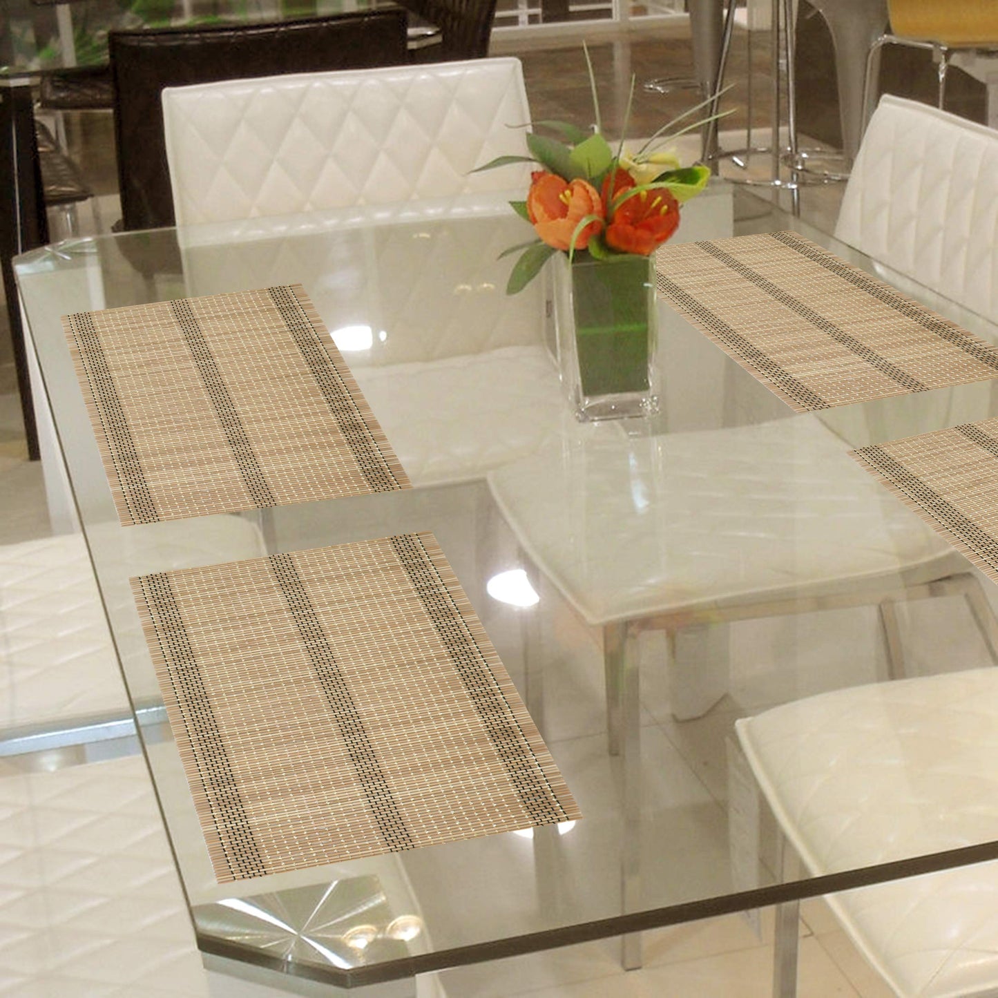 Reversible Bamboo Table Mats for Dining Table, Set of 4 Placemats, 45x30 cm, Hazel Wood