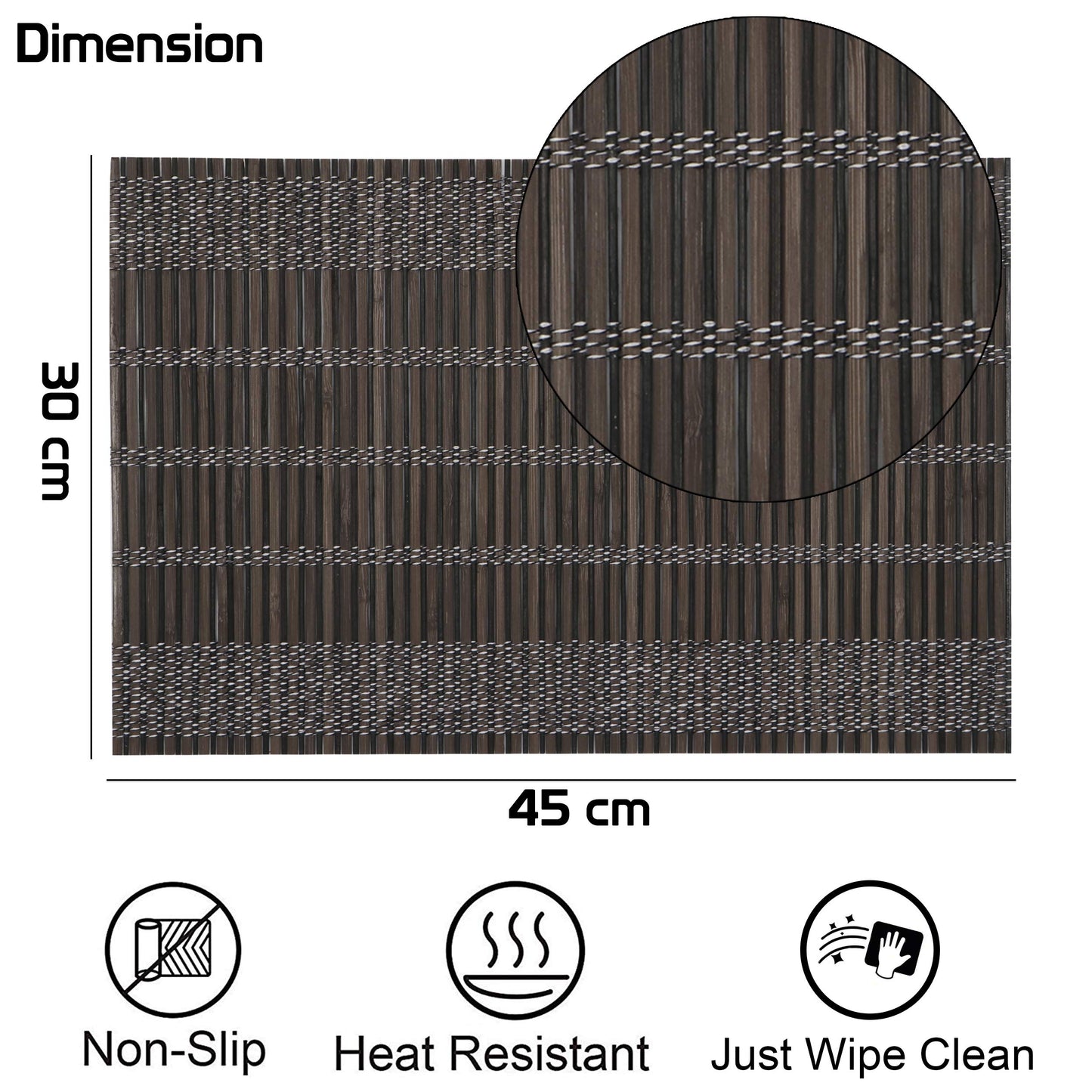 Heat Resistant Bamboo Placemats Set of 6 Dining Table Mats, 45x30 cm