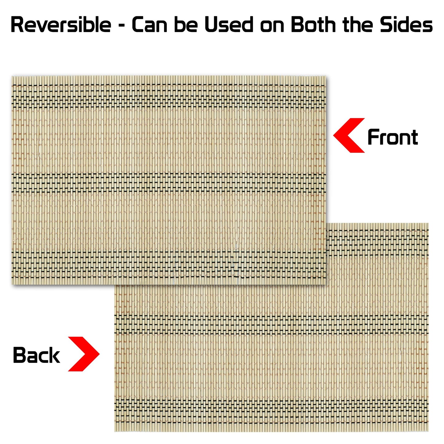 Reversible Bamboo Placemats Set Of 4 Table Mats, 45X30 Cm, Beige