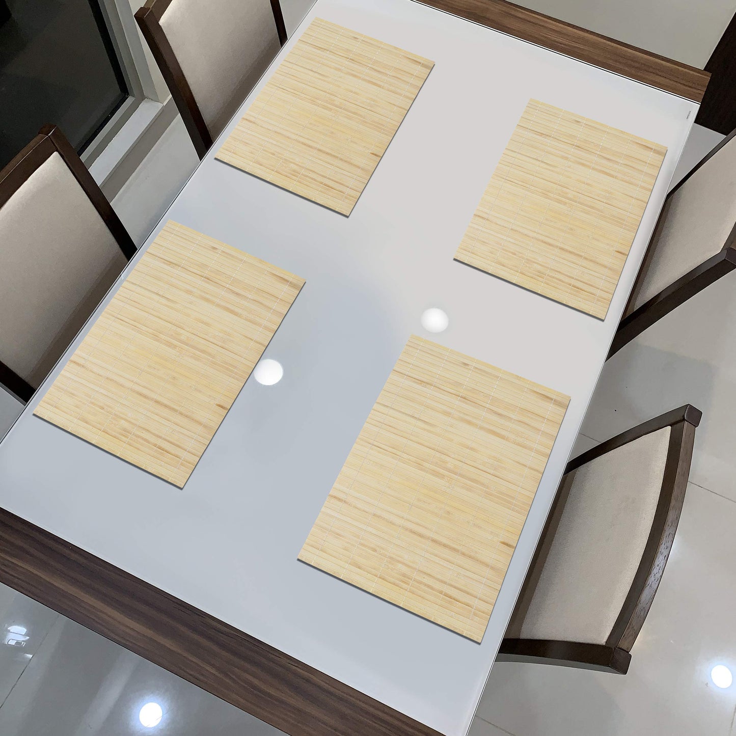 Reversible Bamboo Table Mats for Dining Table, Set of 4 Placemats, 45x30 cm