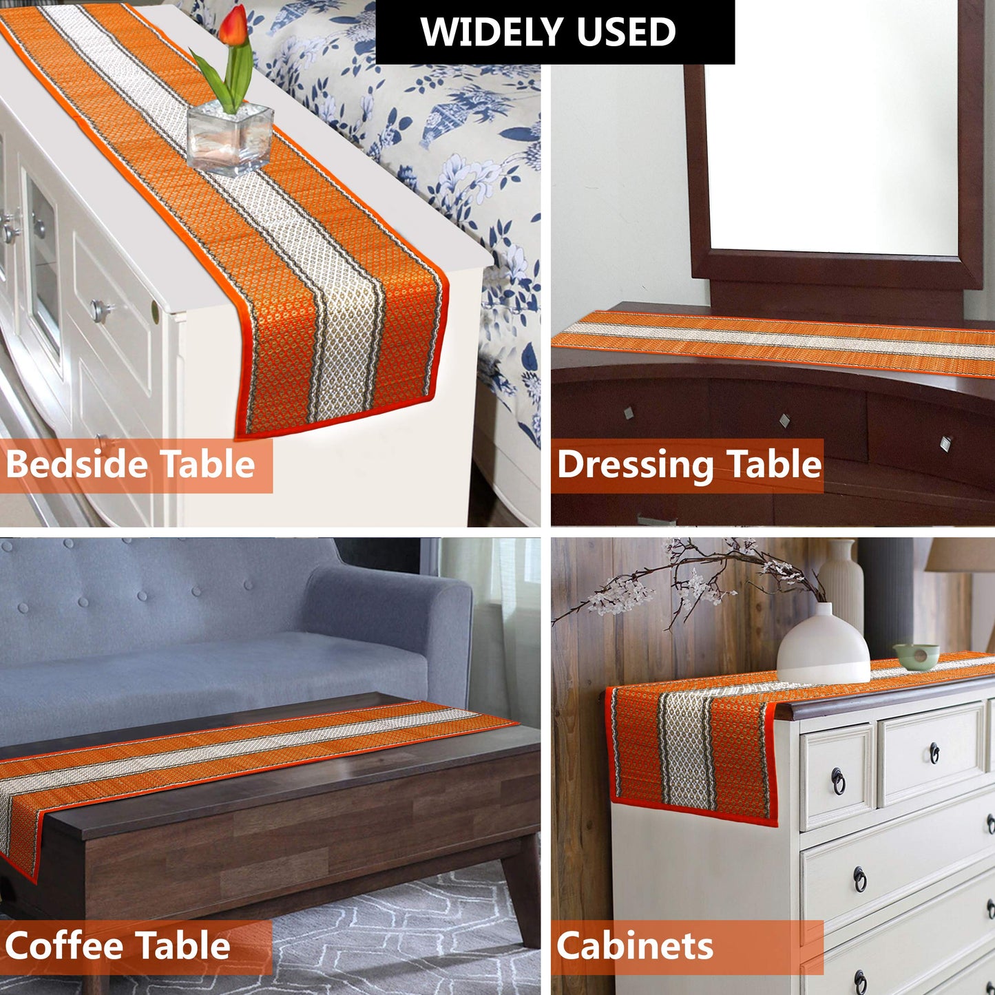 Natural Handmade Madurkathi Table Runner for Dining Table, Centre Table, Coffee Table, Teapoy, Orange