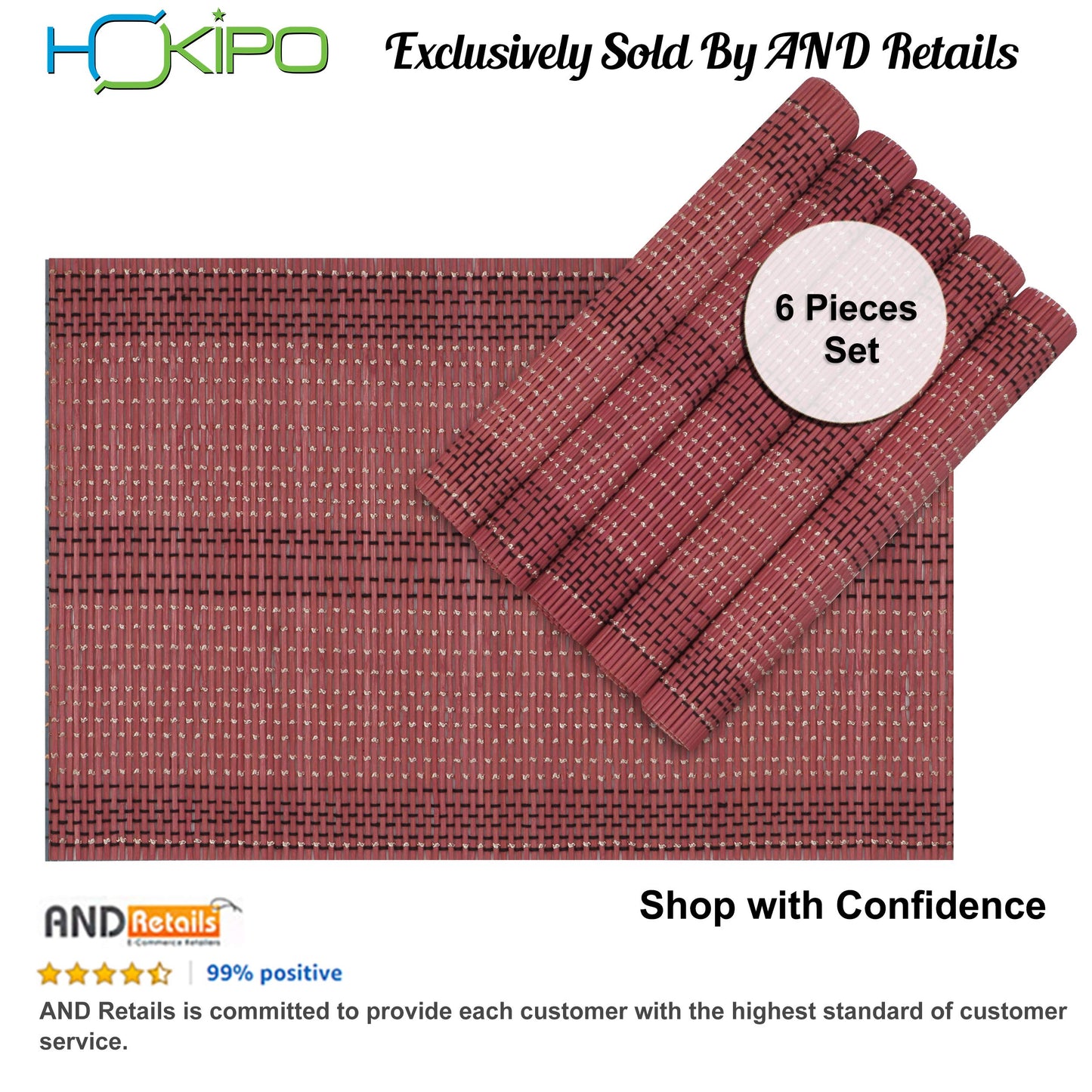 Heat Resistant Bamboo Placemats Set of 6 Dining Table Mats, 45x30cm