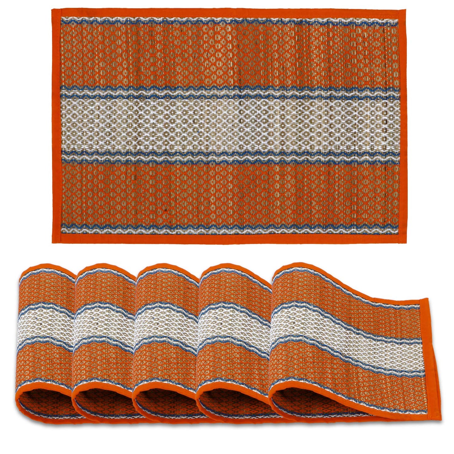 Handmade Madurkathi River Grass Dining Table Mats, Orange