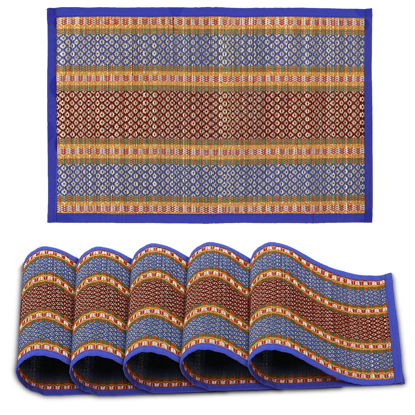 Handmade Madurkathi River Grass Dining Table Mats, Blue