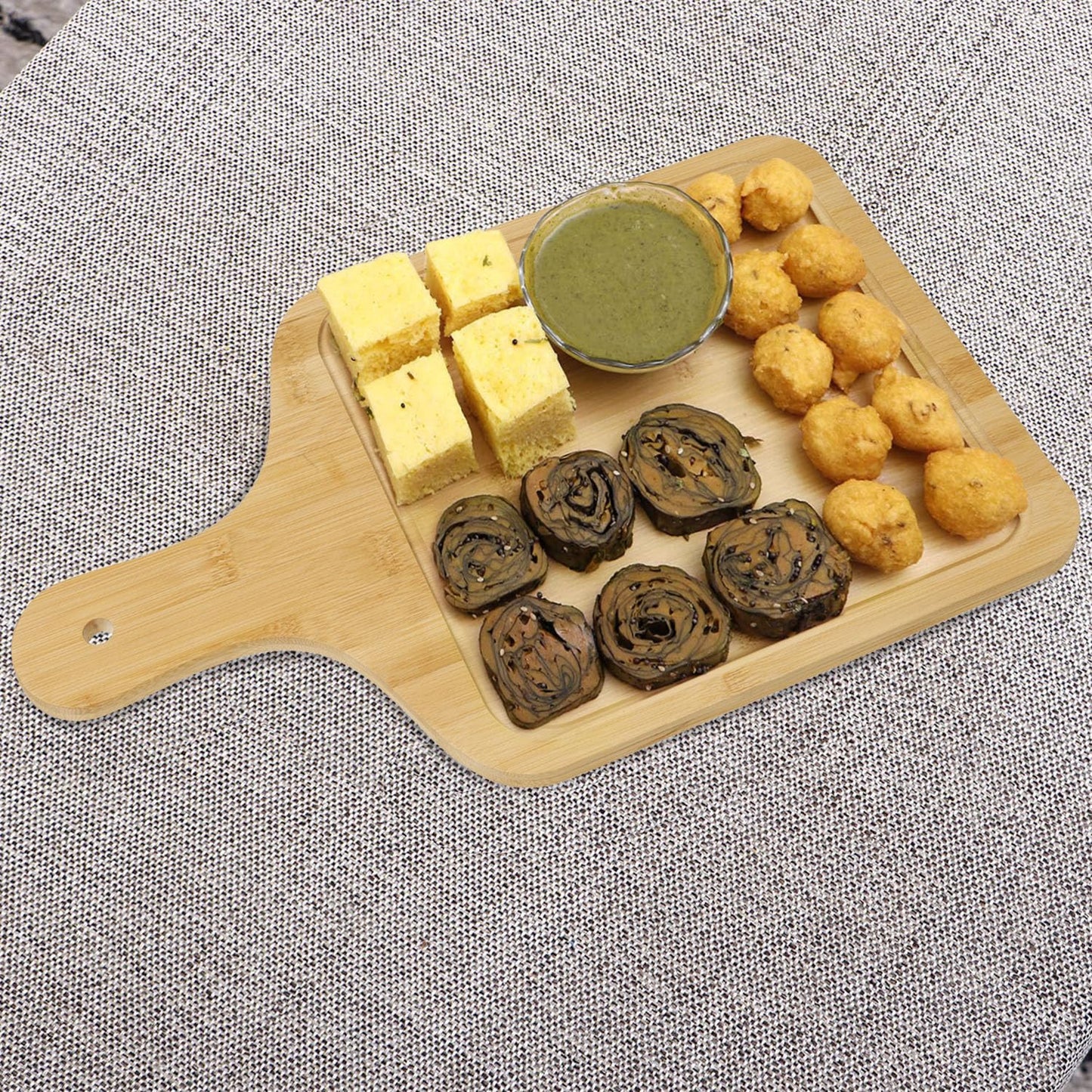 Wooden Platter Serving Tray with Handle | Pizza Tray | Snacks Serving Platter, 40x25 cm