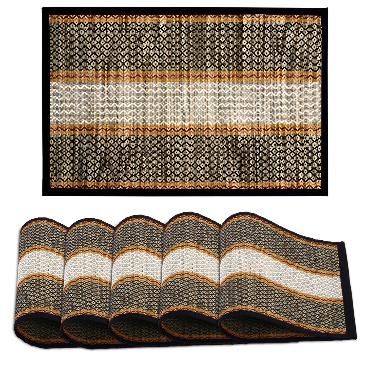 Handmade Madurkathi River Grass Dining Table Mats, Black