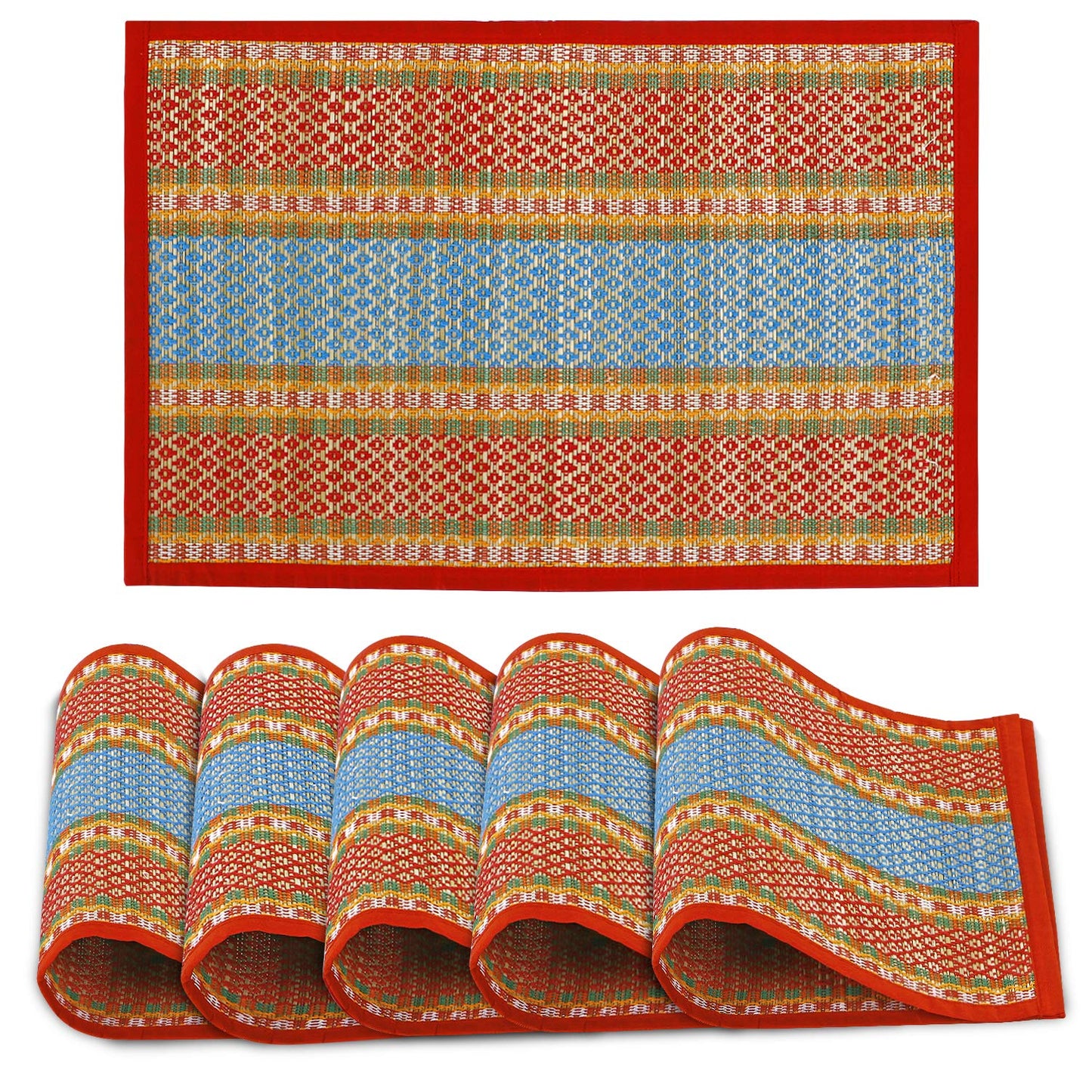 Handmade Madurkathi River Grass Dining Table Mats, Red