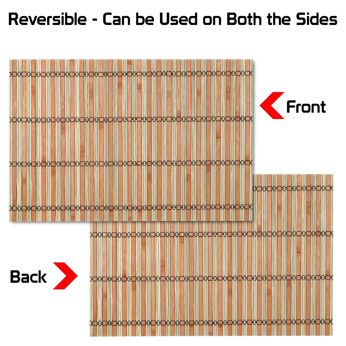 Reversible Bamboo Placemats for Dining Table Set of 4 Table Mats, 45 x 30 cm,