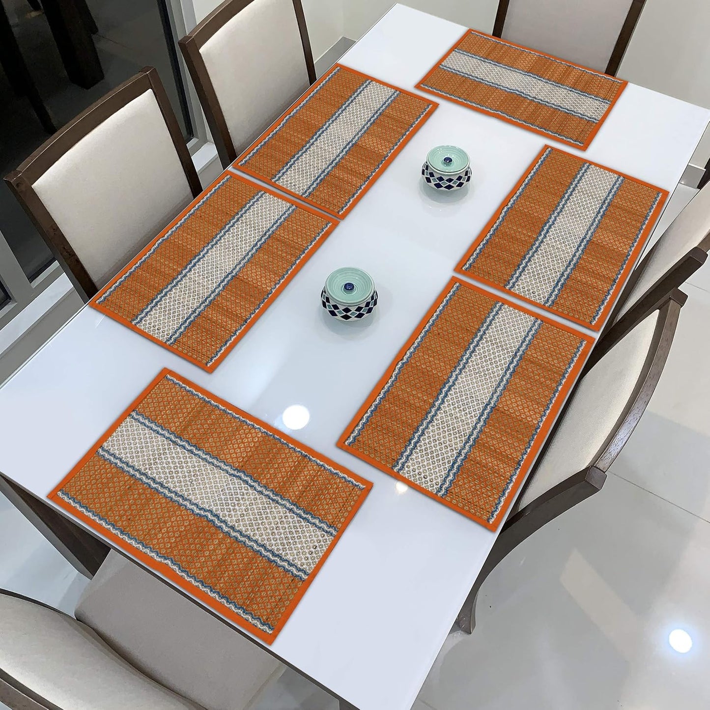 Handmade Madurkathi River Grass Dining Table Mats, Orange