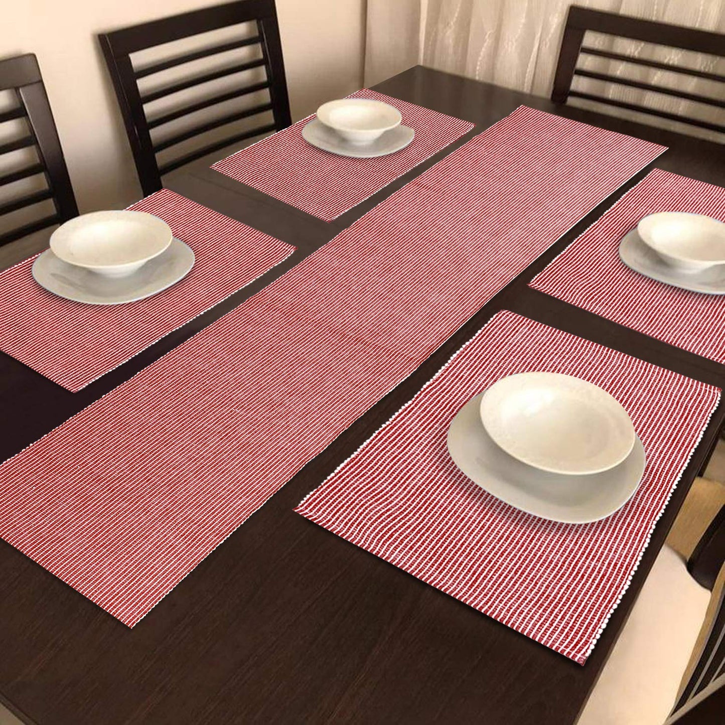 Ribbed Cotton Heat Resistant Dining Table Mat, Red