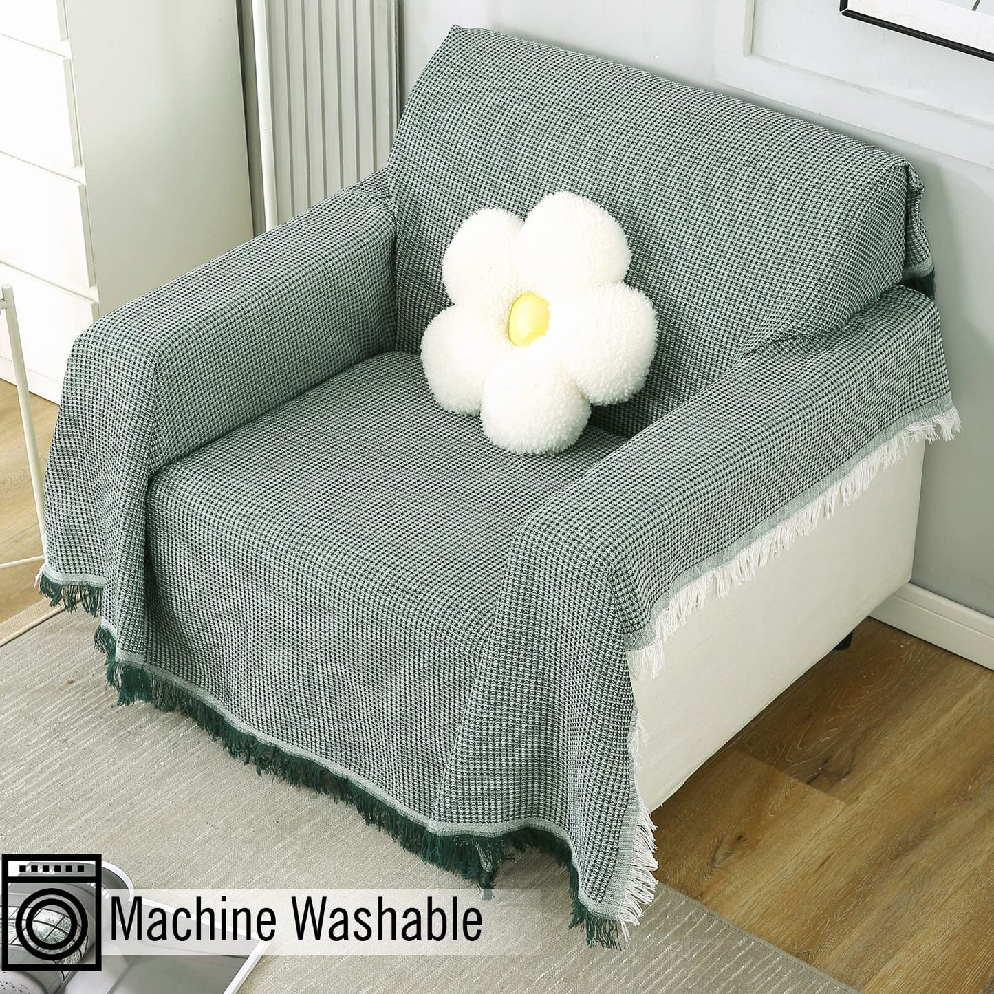 Elegant Bottle Green colour polycotton sofa throw of size 180(D)x180(L) for single seater sofa chair