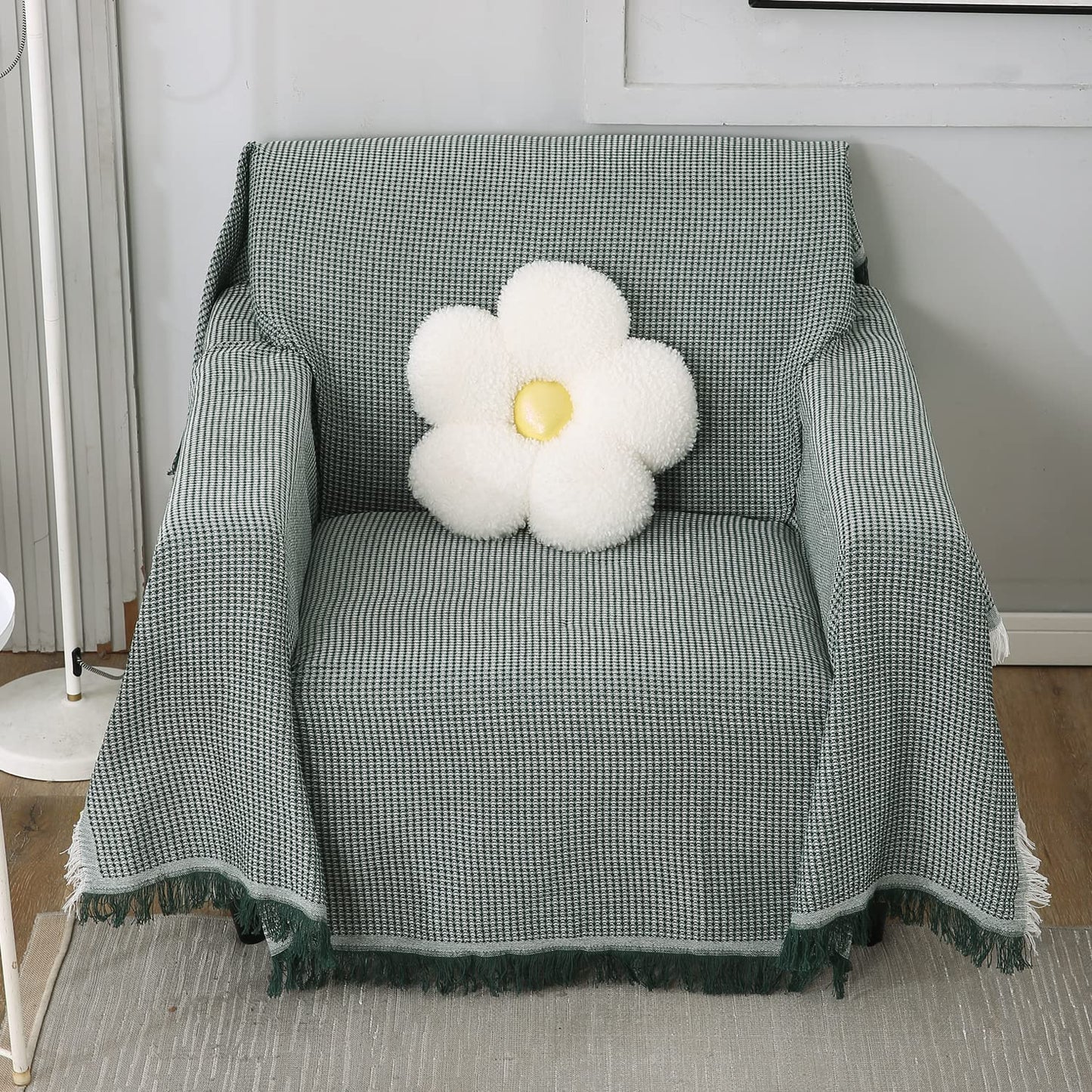 1 Seater elegant Bottle Green colour polycotton sofa throw of size 180(D)x180(L)