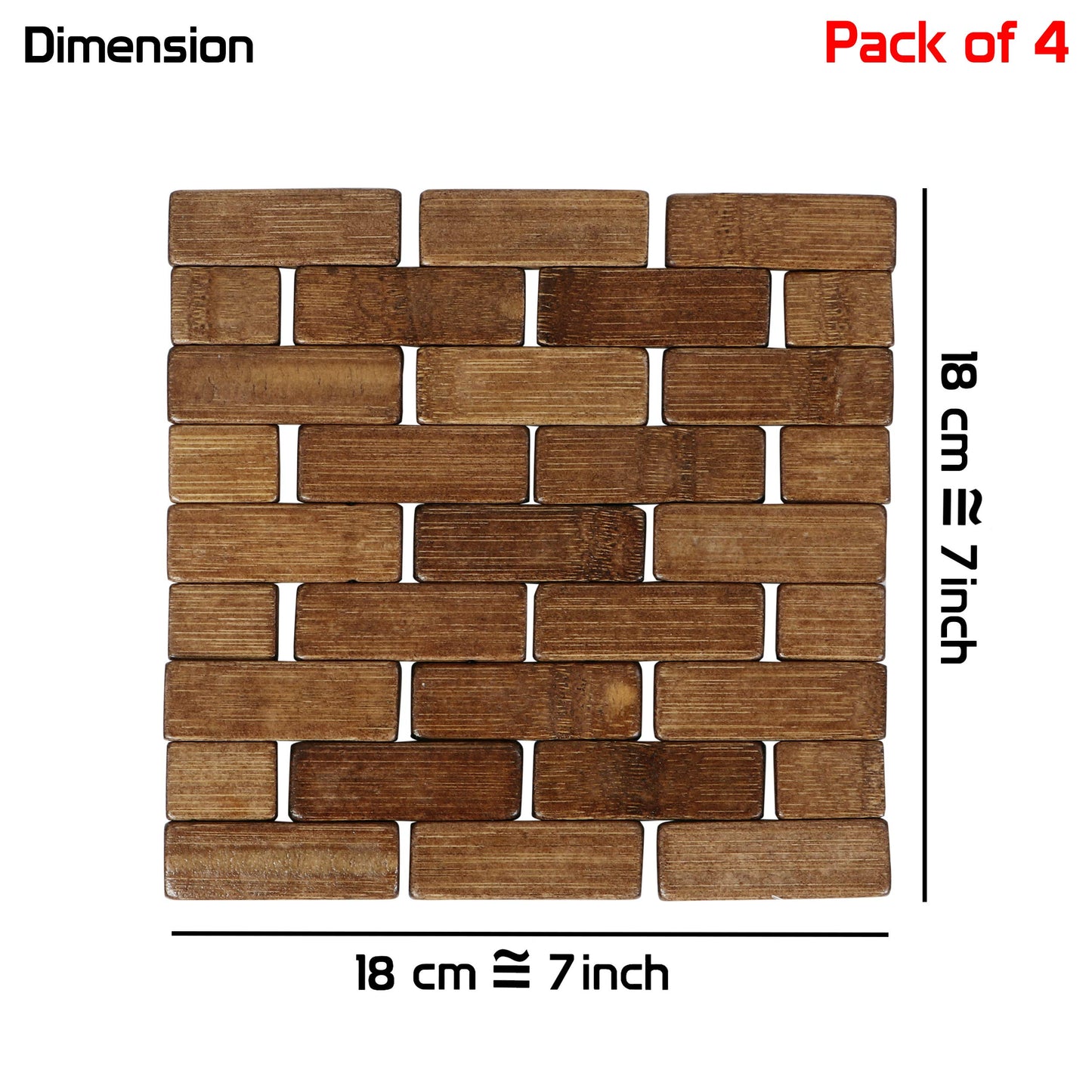Square Bamboo Coaster, Pan Pot Holder, 18 x 18 cm, Pack of 2/4/6