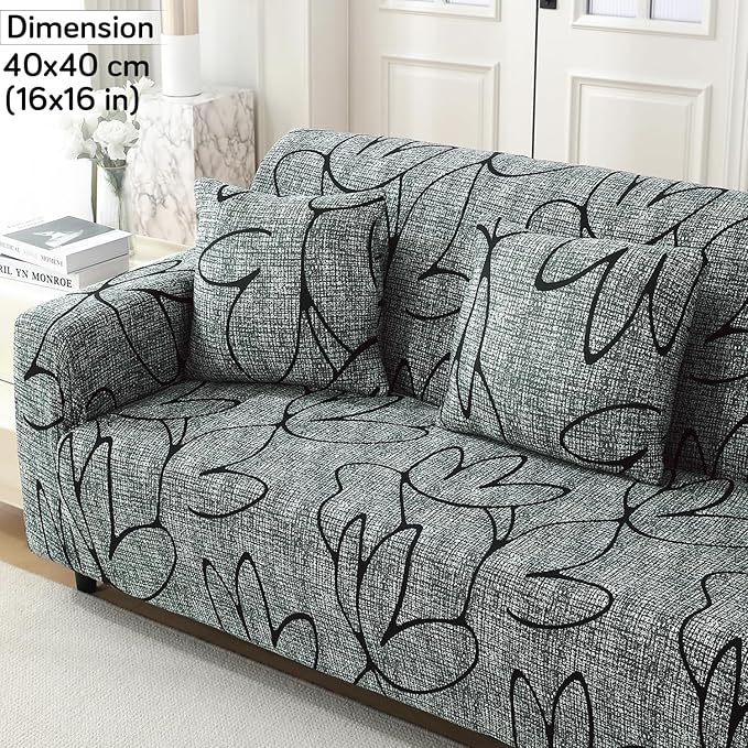 Waterproof & Quick-Dry Quilted Sofa Cover with Pockets on Armrest, Intense Grey Abstract Floral