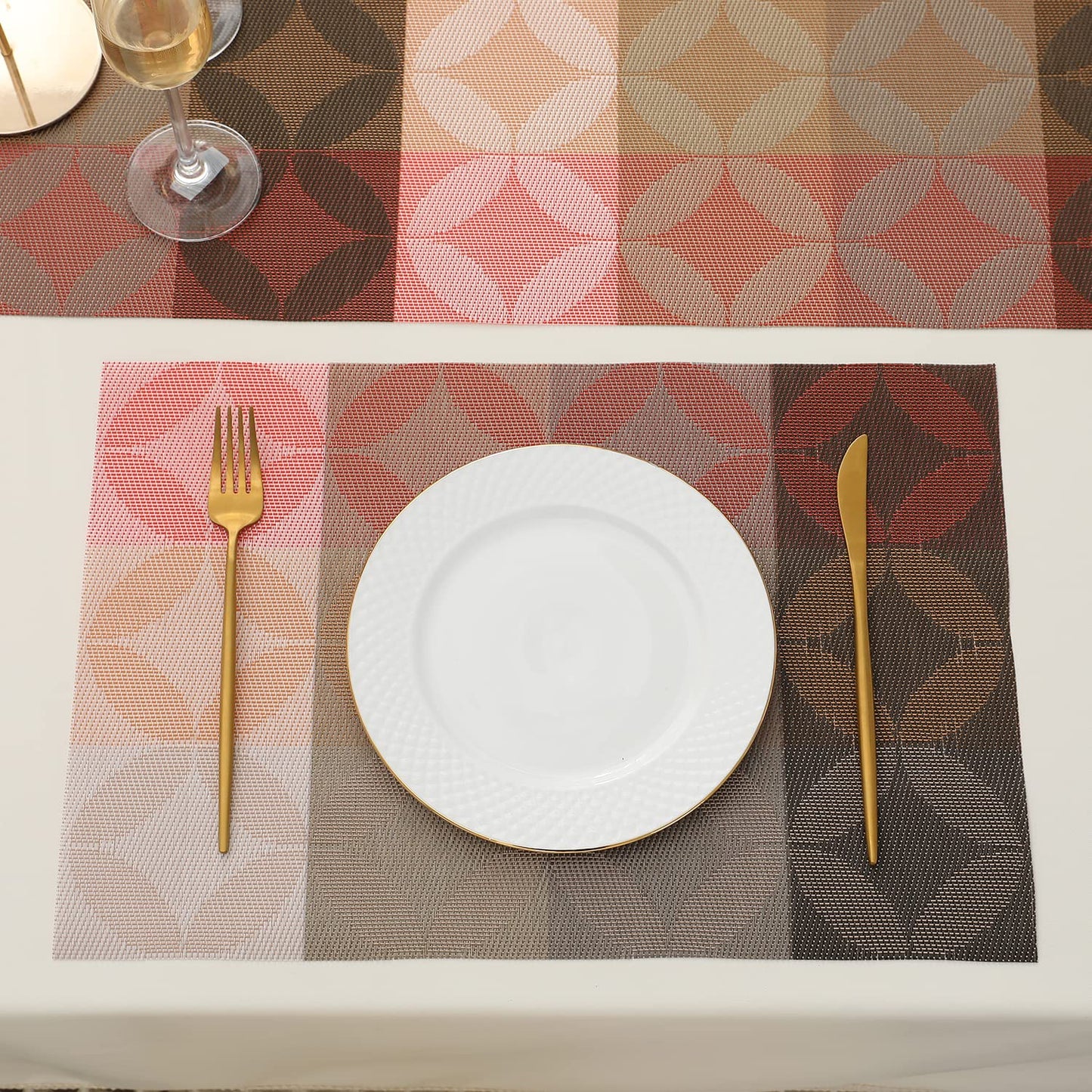 PVC Dining Table Mats, Geometric Red