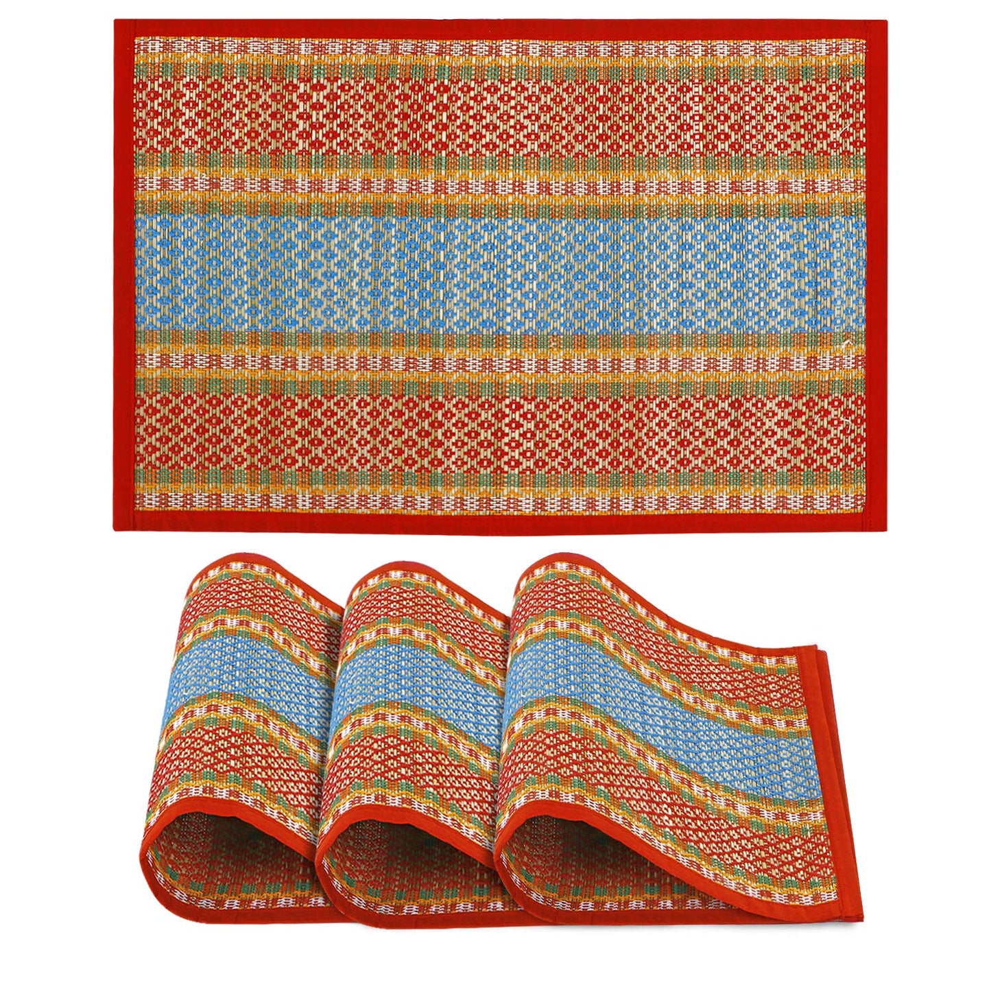Handmade Madurkathi River Grass Dining Table Mats, Red