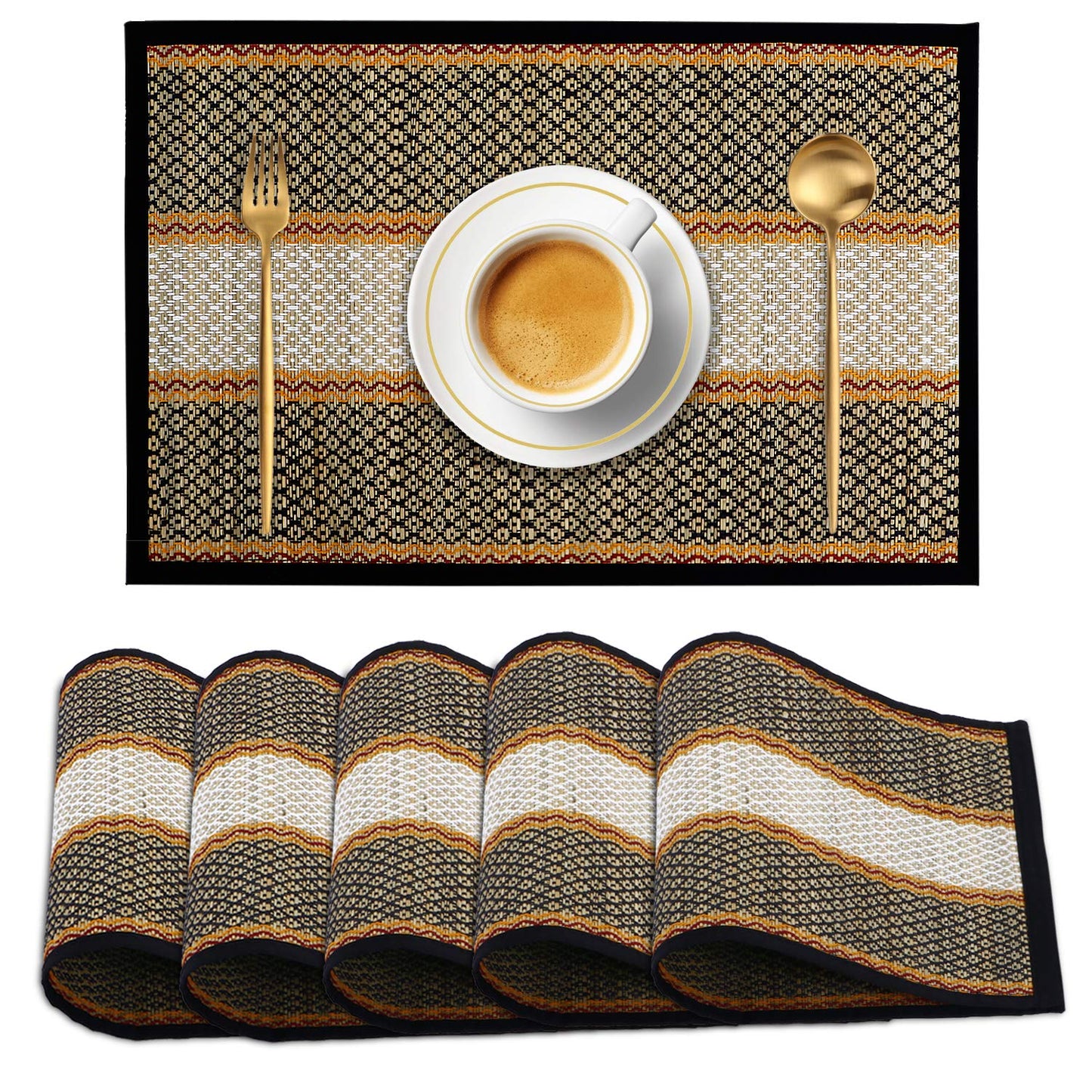 Handmade Madurkathi River Grass Dining Table Mats, Black