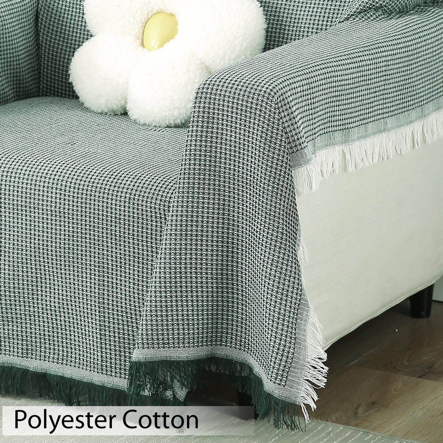 Breathable, soft Bottle Green colour polycotton sofa throw material