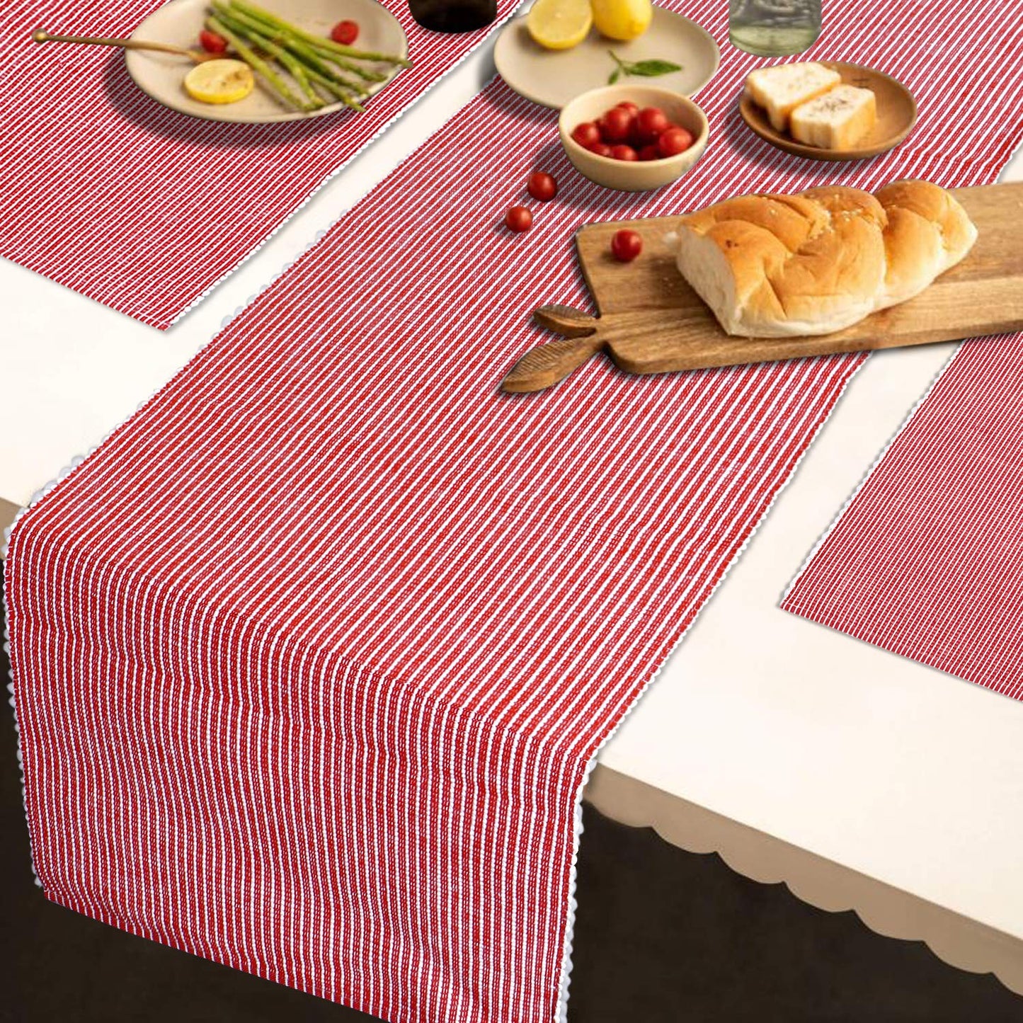 Ribbed Cotton Heat Resistant Dining Table Mat, Red