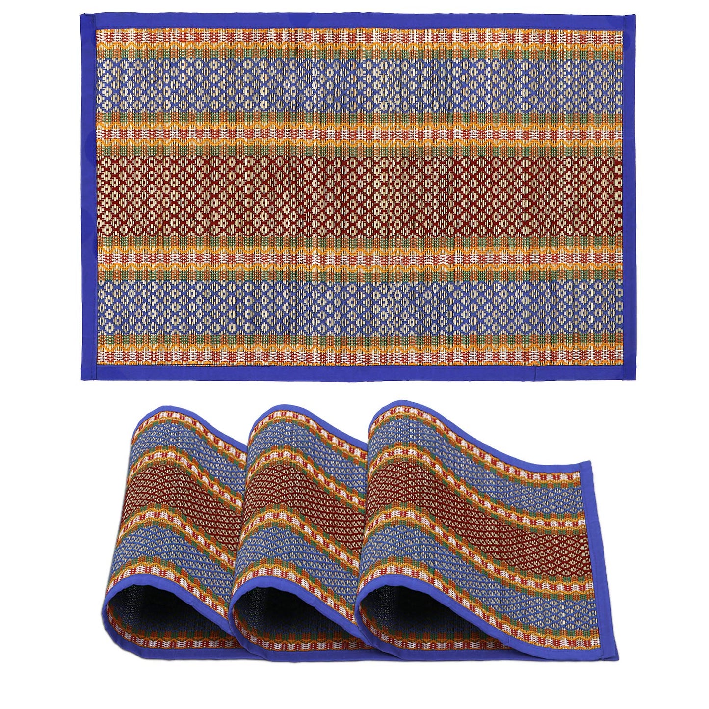 Handmade Madurkathi River Grass Dining Table Mats, Blue