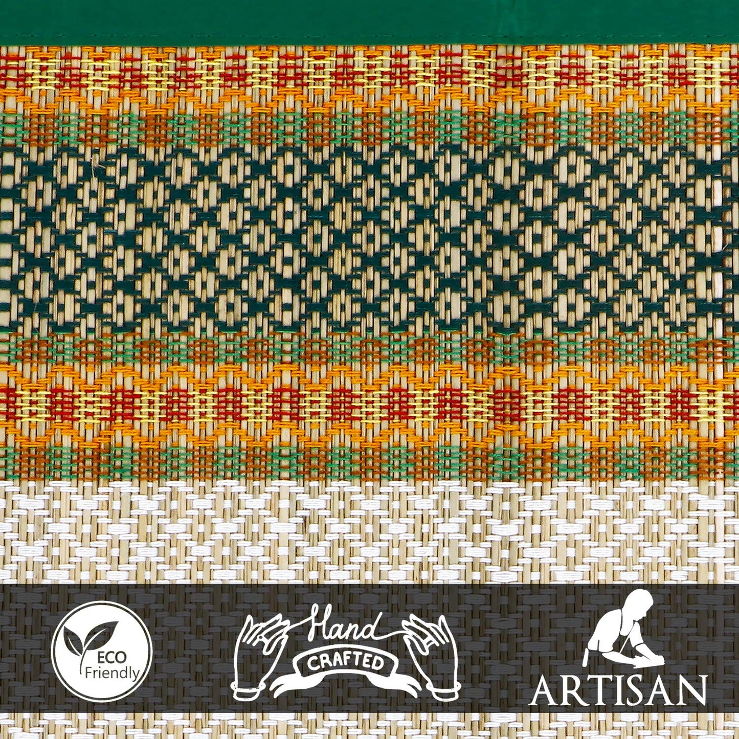 Natural Handmade Madurkathi Table Runner for Dining Table, Centre Table, Coffee Table, Teapoy, Green