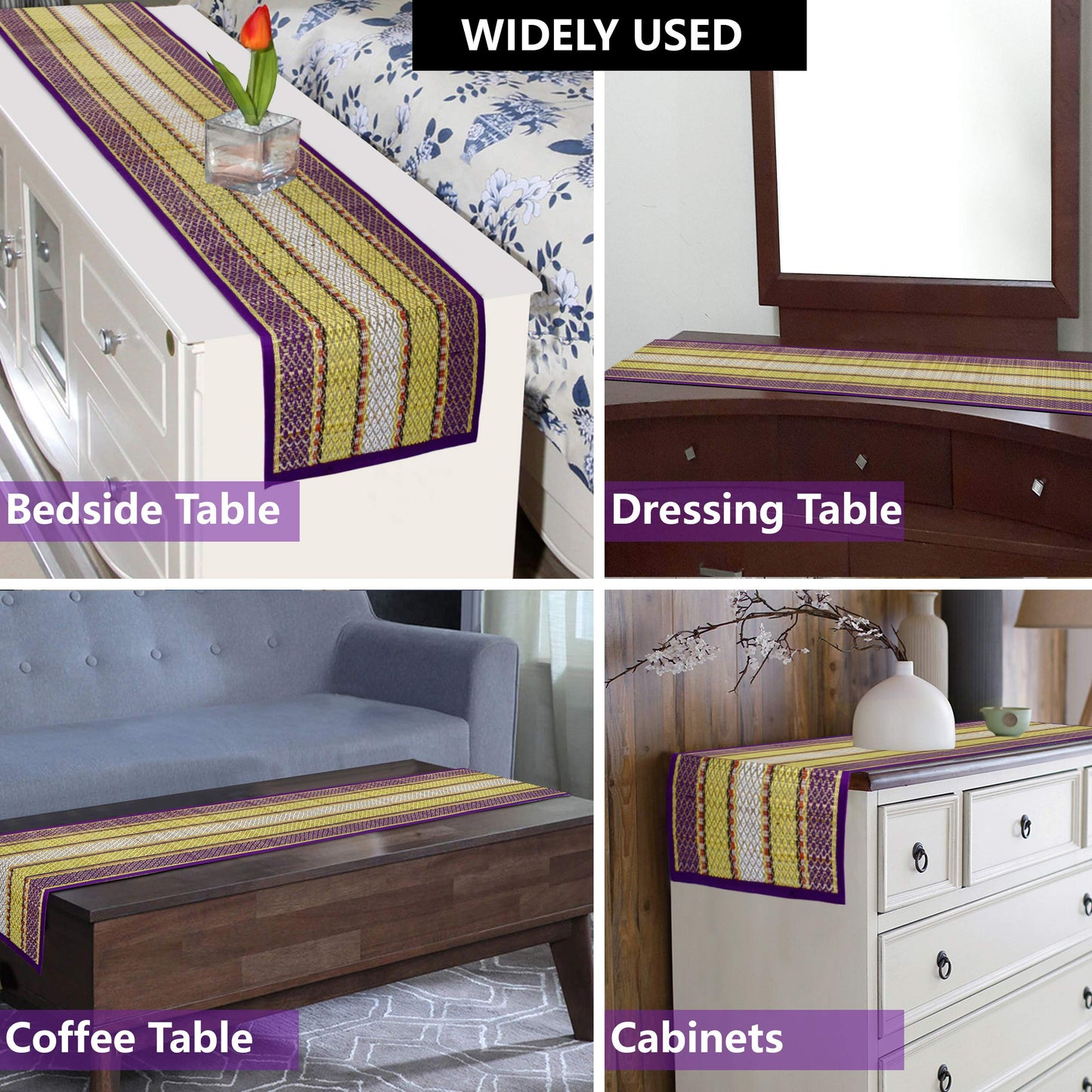 Natural Handmade Madurkathi Table Runner for Dining Table, Centre Table, Coffee Table, Teapoy, Purple