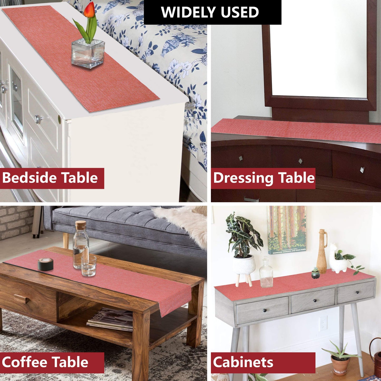 Cotton Ribbed Washable Table Runner for Dining Table 4 Seater, 12x54 Inches, Red