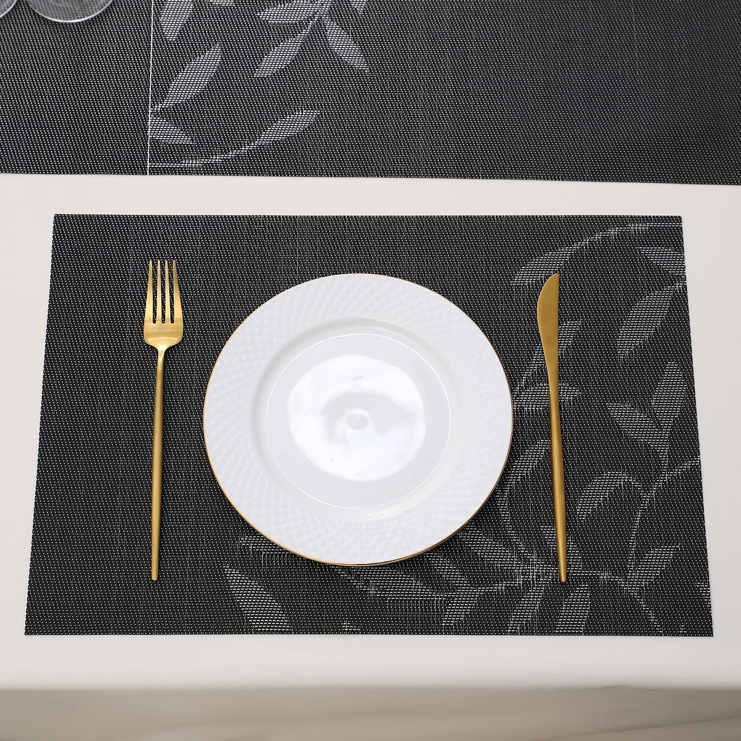 PVC Dining Table Mats, Black Leaves