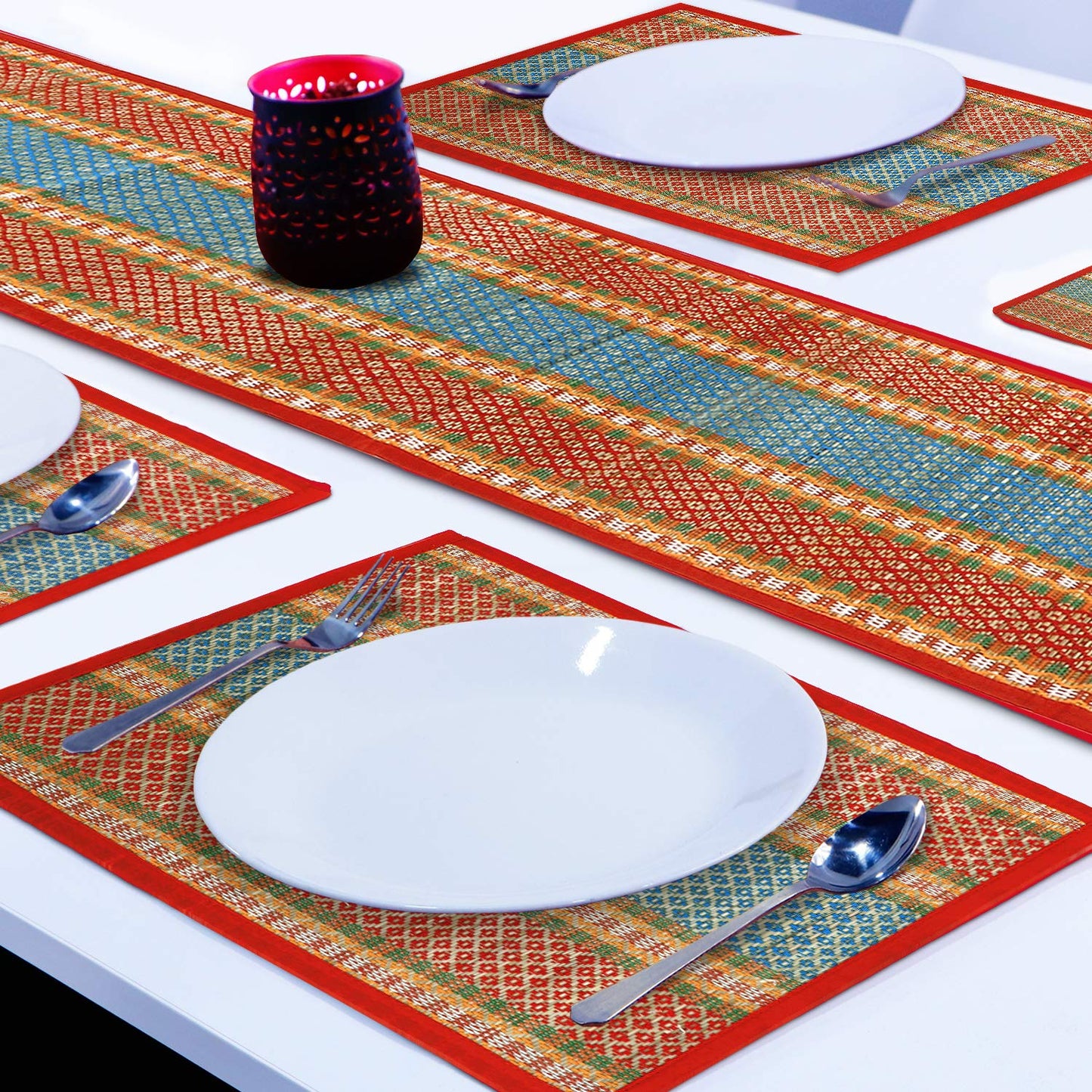 Handmade Madurkathi River Grass Dining Table Mats, Red