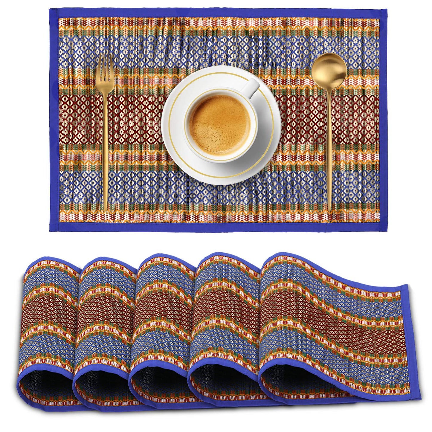Handmade Madurkathi River Grass Dining Table Mats, Blue