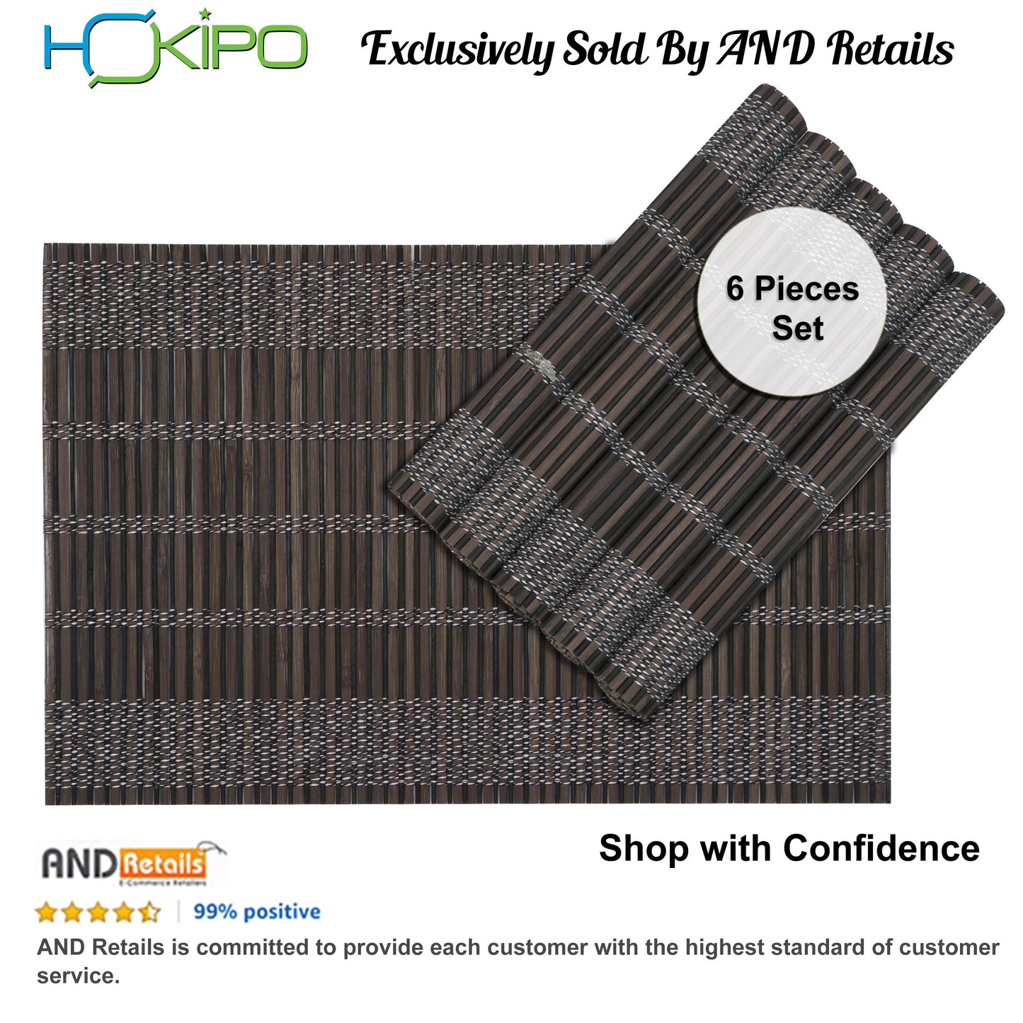 Heat Resistant Bamboo Placemats Set of 6 Dining Table Mats, 45x30 cm