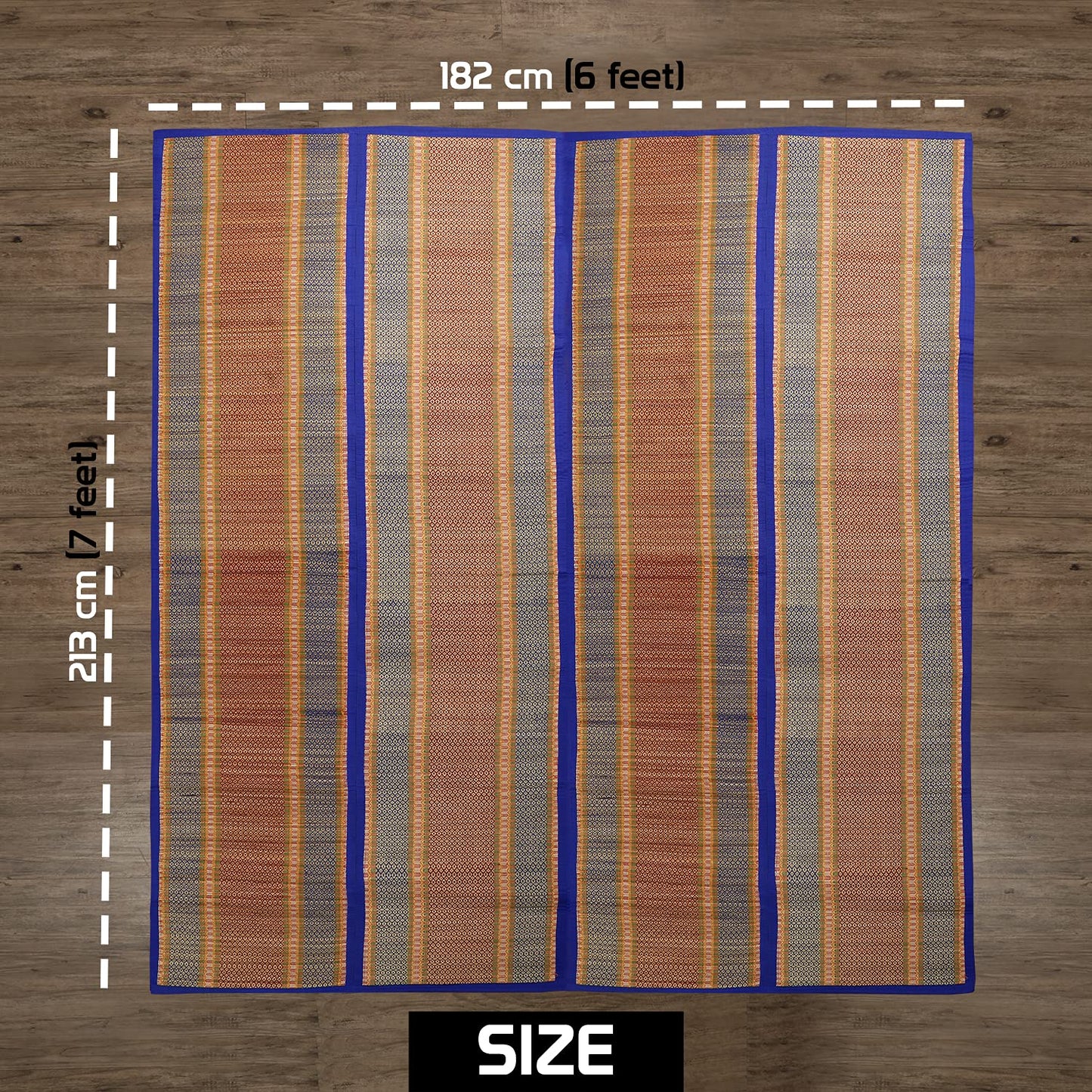 Natural Handmade Madurkathi Large Chatai Mats for Home, Blue