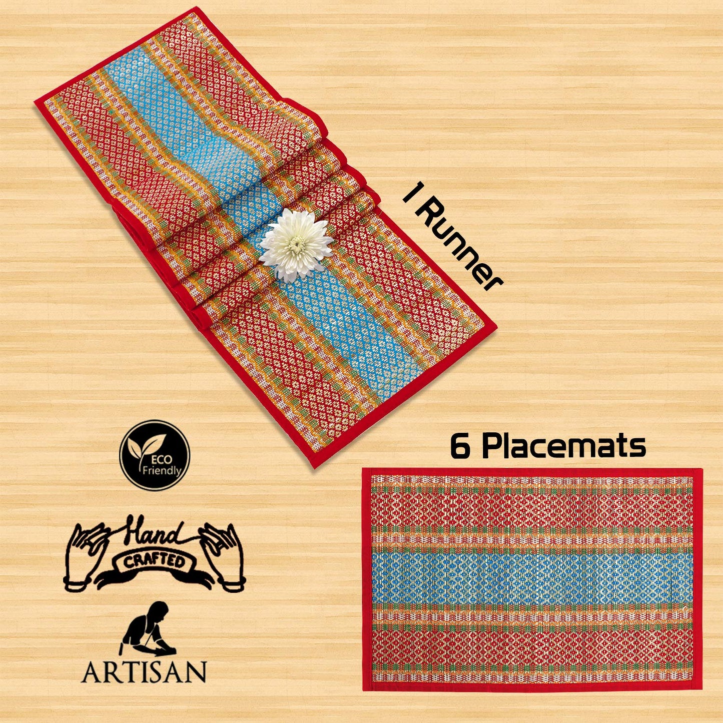 Handmade Madurkathi River Grass Dining Table Mats, Red