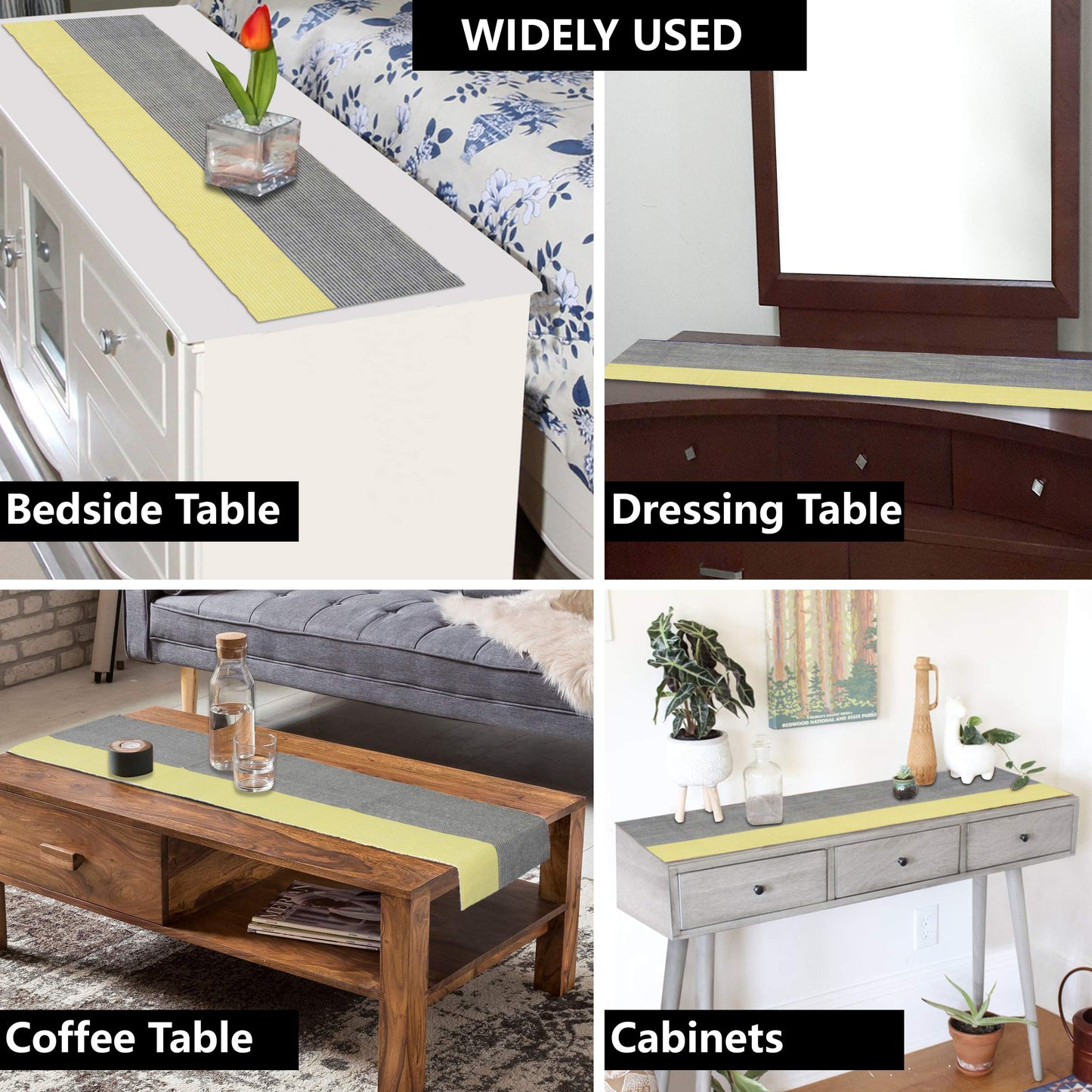 Cotton Ribbed Washable Table Runner for Dining Table 4 Seater, 12x54 Inches, Yellow