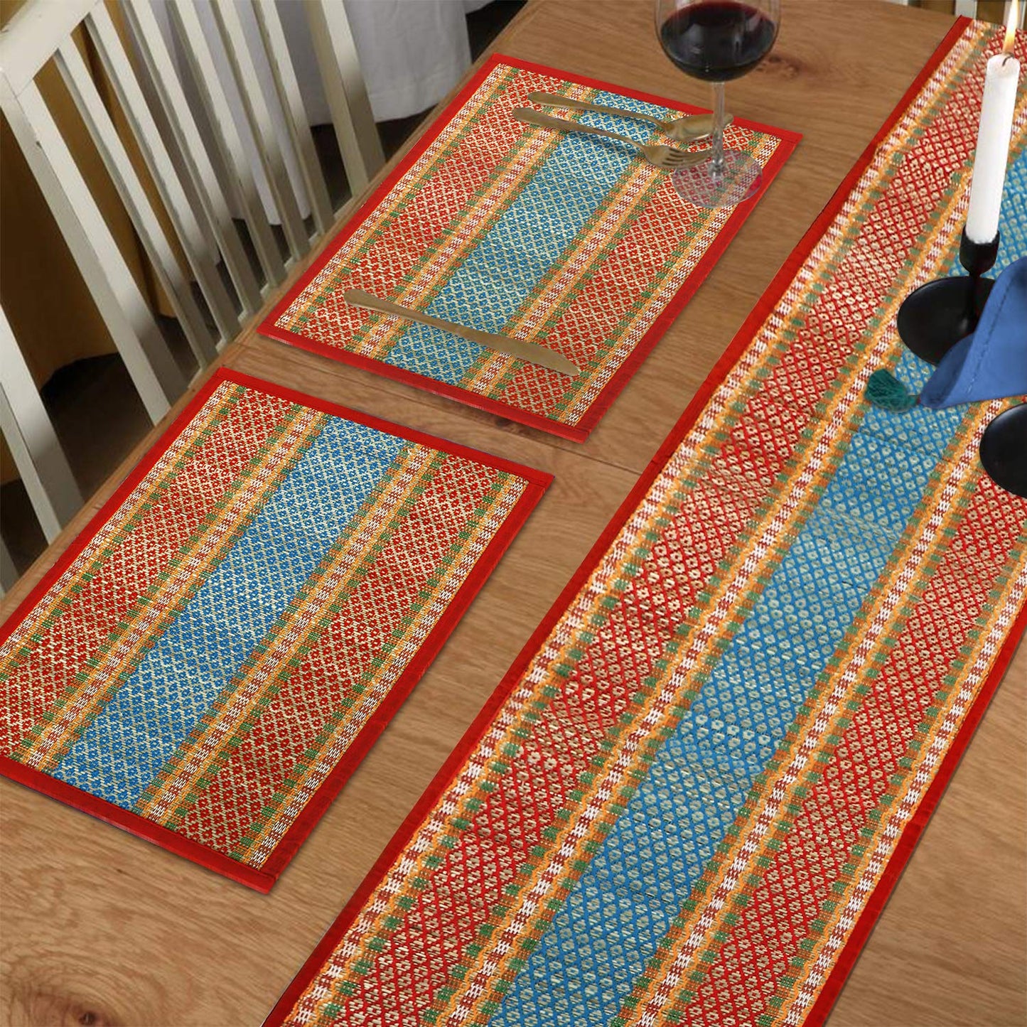 Handmade Madurkathi River Grass Dining Table Mats, Red