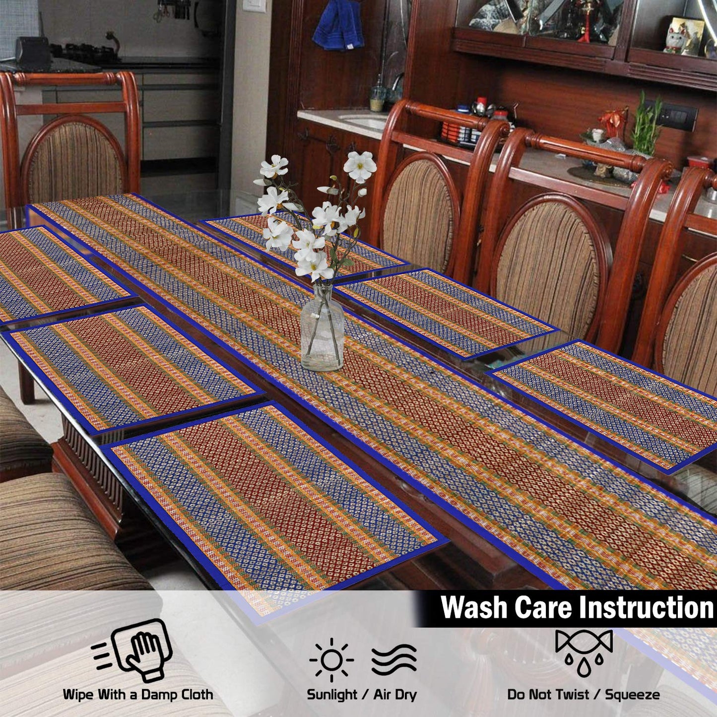 Handmade Madurkathi River Grass Dining Table Mats, Blue