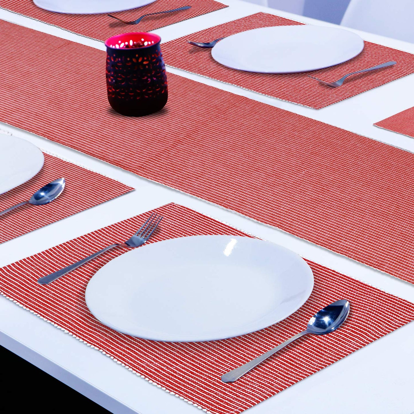Ribbed Cotton Heat Resistant Dining Table Mat, Red