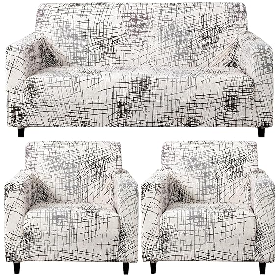 Elastic Stretchable Printed Sofa Cover, Beige Brown Lines
