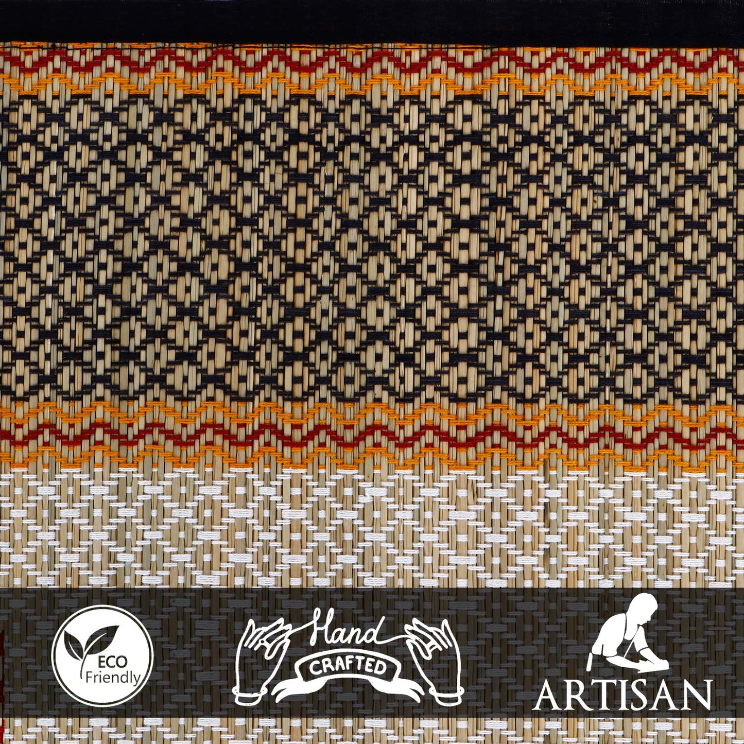 Natural Handmade Madurkathi Large Chatai Mats for Home, Black