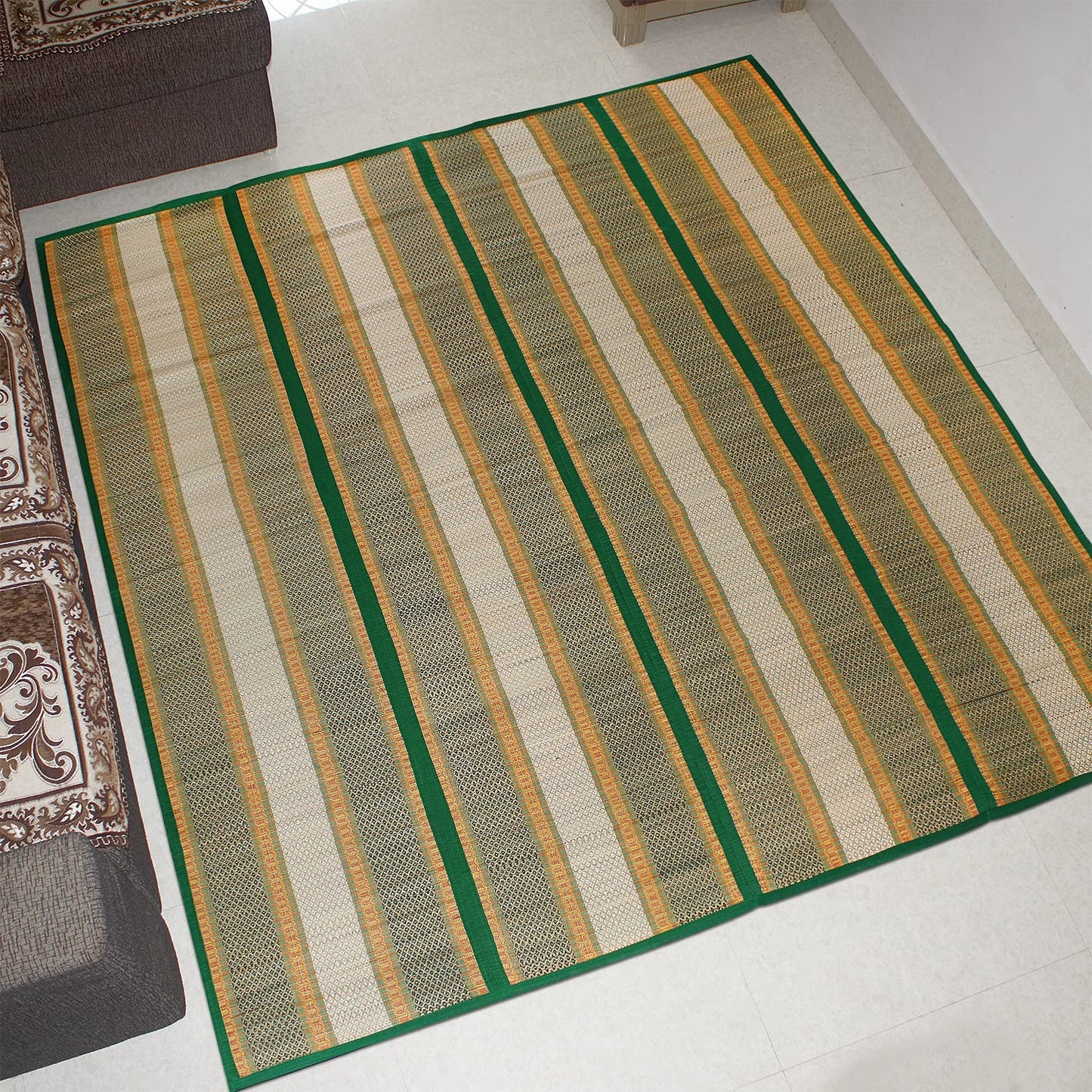 Natural Handmade Madurkathi Large Chatai Mats for Home, Green