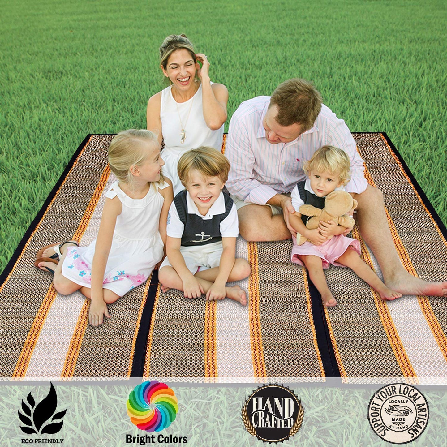 Natural Handmade Madurkathi Large Chatai Mats for Home, Black