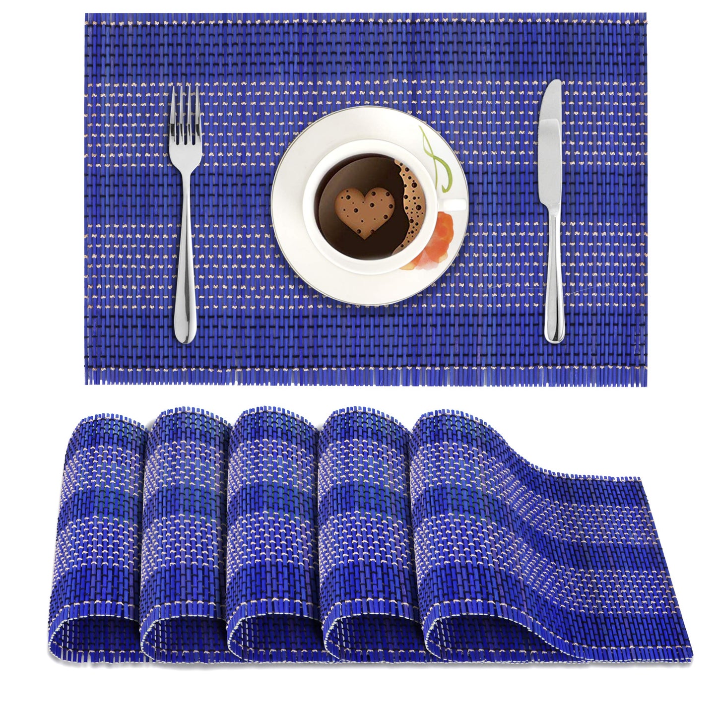 Reversible Bamboo Placemats for Dining Table Set of 6 Table Mats, 45x30 cm