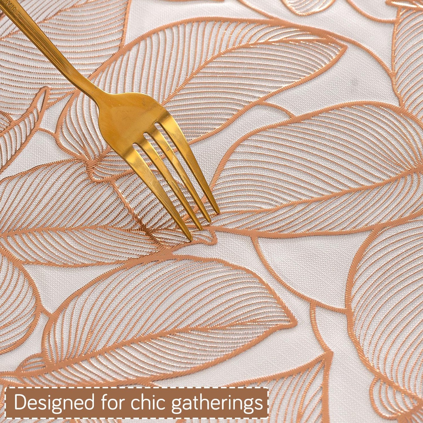 Metallic Glow Shining Mats for Dining Table, Philodendron Leaves - Copper