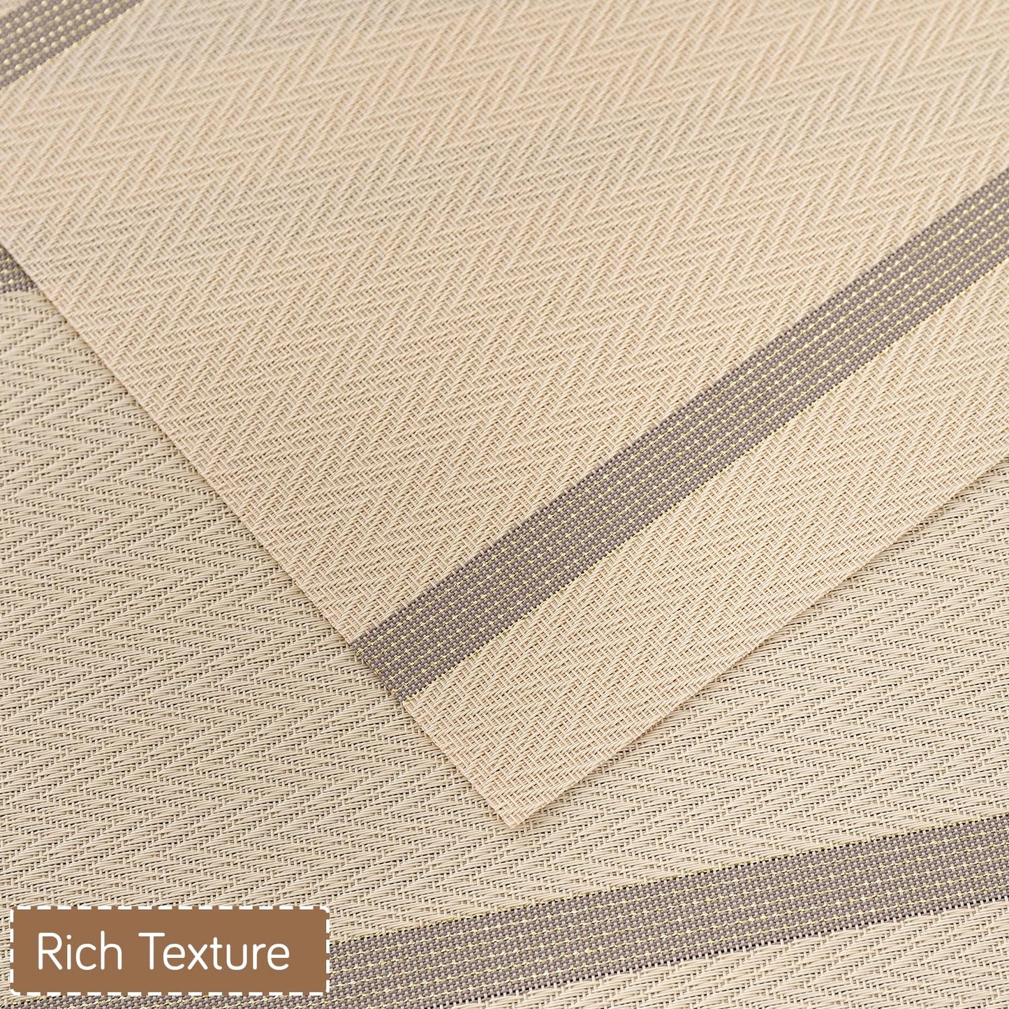Chevron Stripes PVC Mats for Dining Table - Buttercream Beige