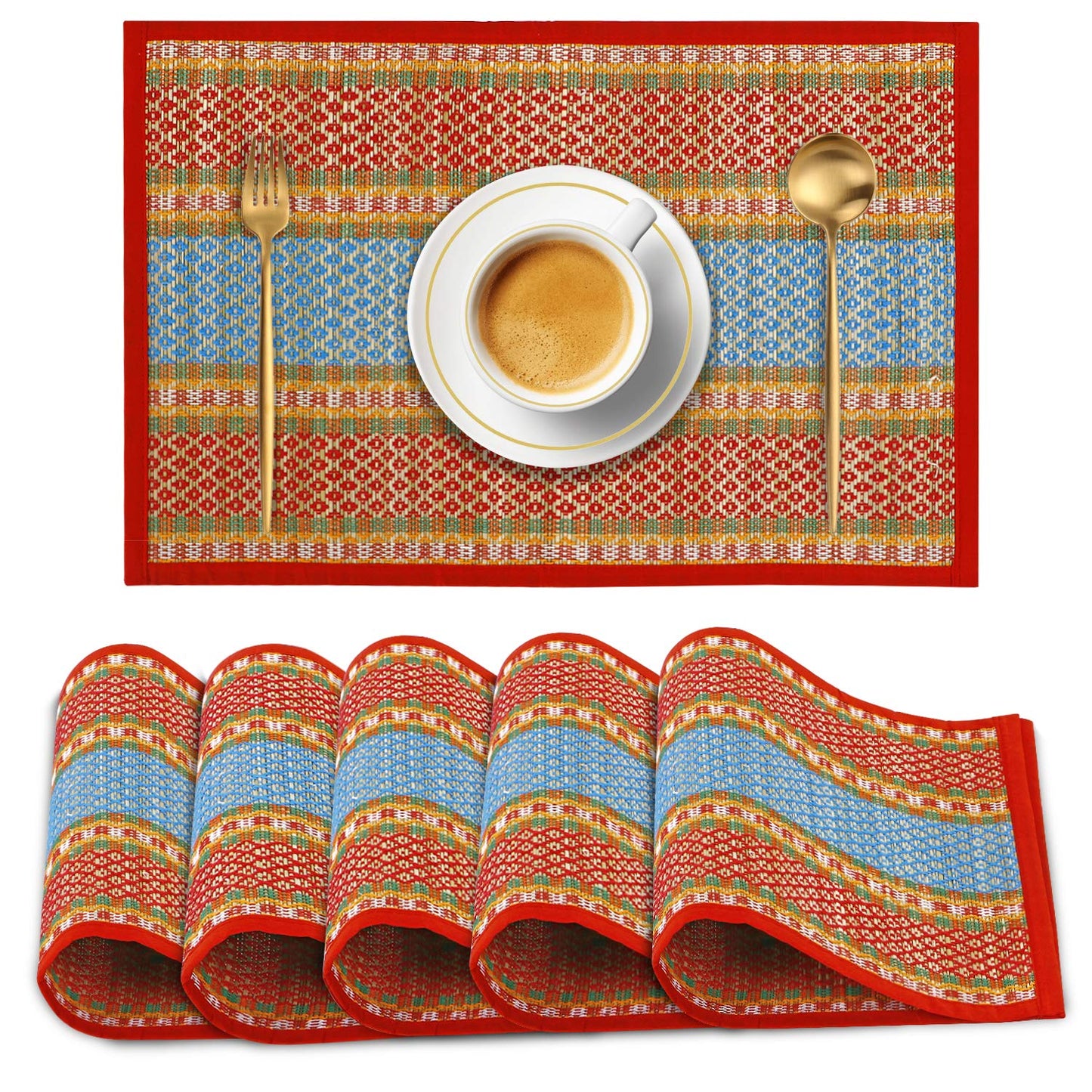 Handmade Madurkathi River Grass Dining Table Mats, Red
