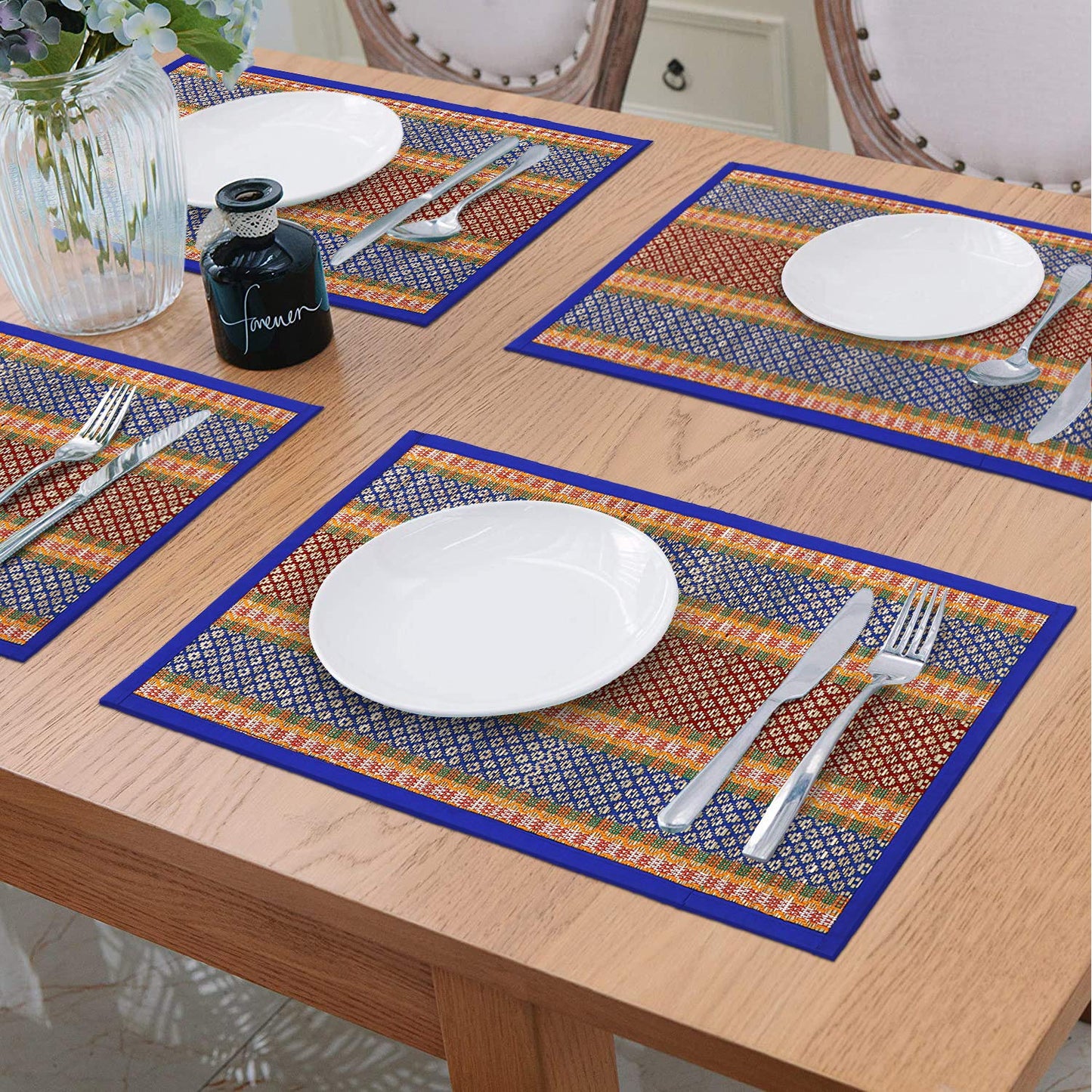 Handmade Madurkathi River Grass Dining Table Mats, Blue